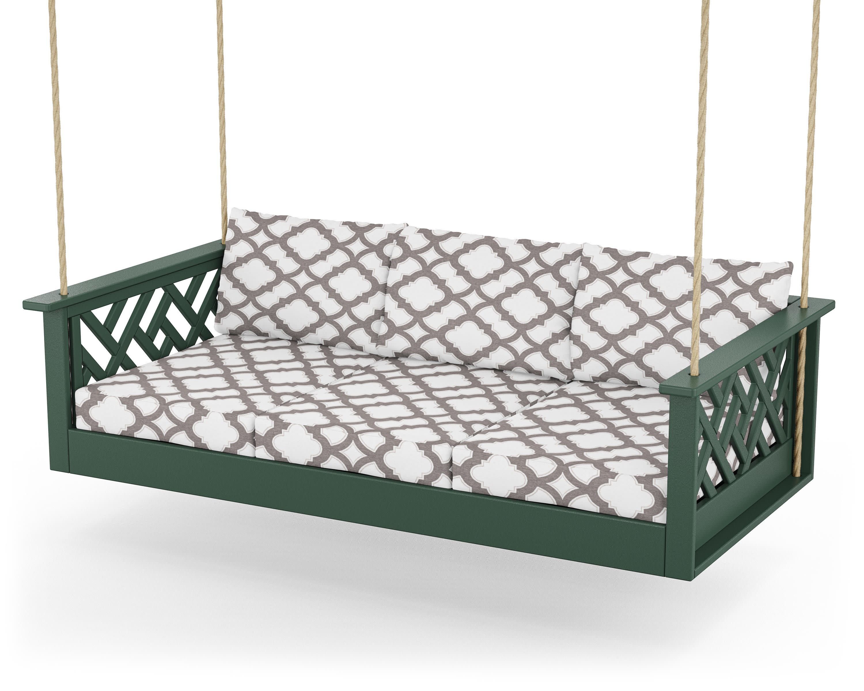 Chippendale Daybed Swing in Green / Trellis Grey Mist