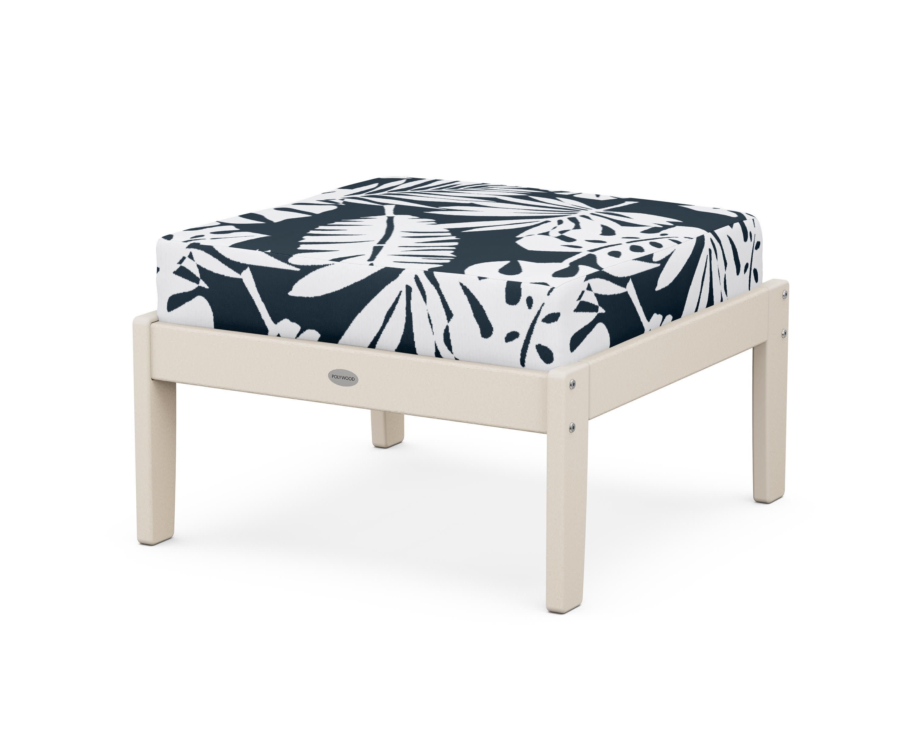 Braxton Deep Seating Ottoman in Sand / Leaf Marine Indigo