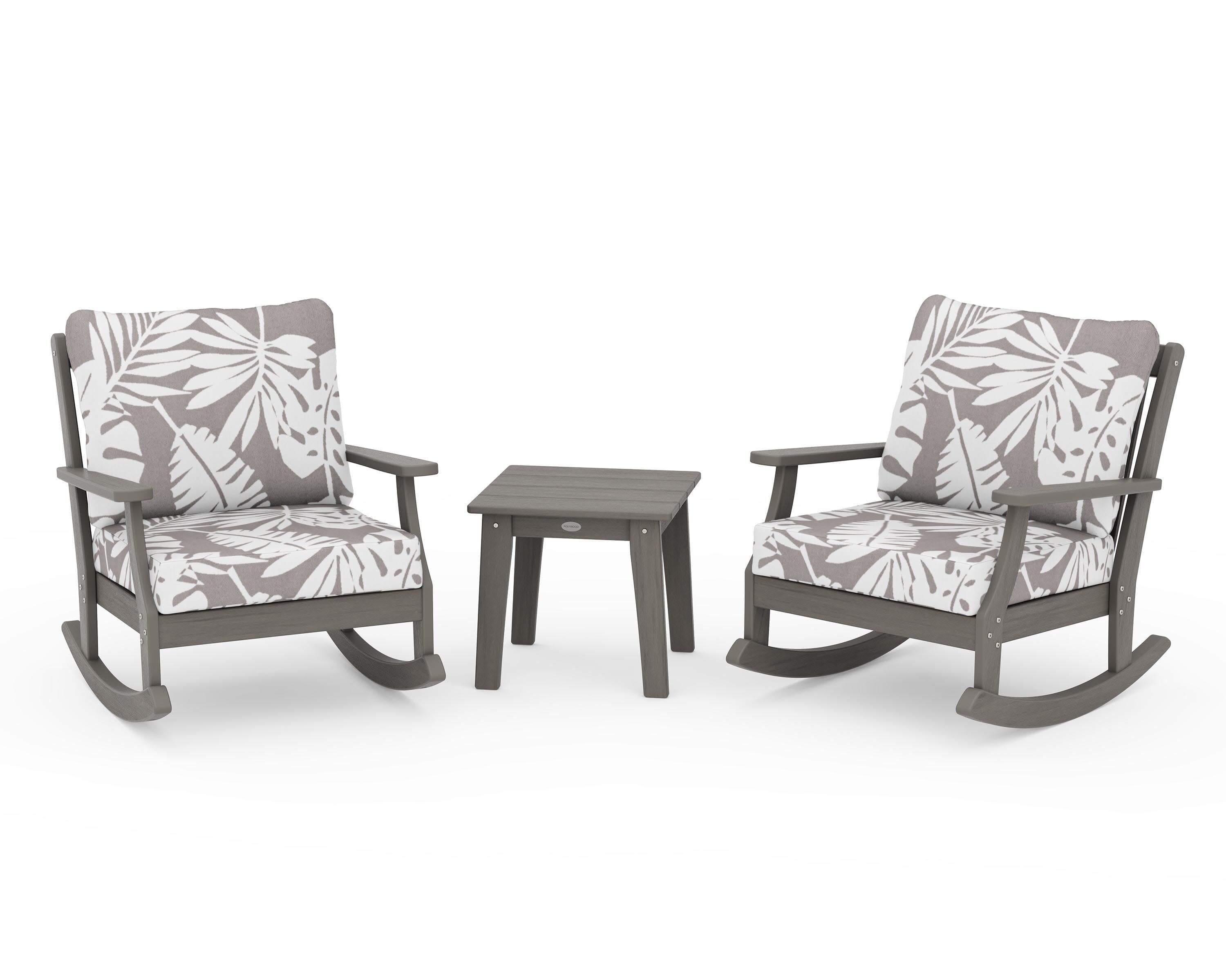 Braxton 3-Piece Deep Seating Rocker Set in Driftwood / Leaf Grey Mist