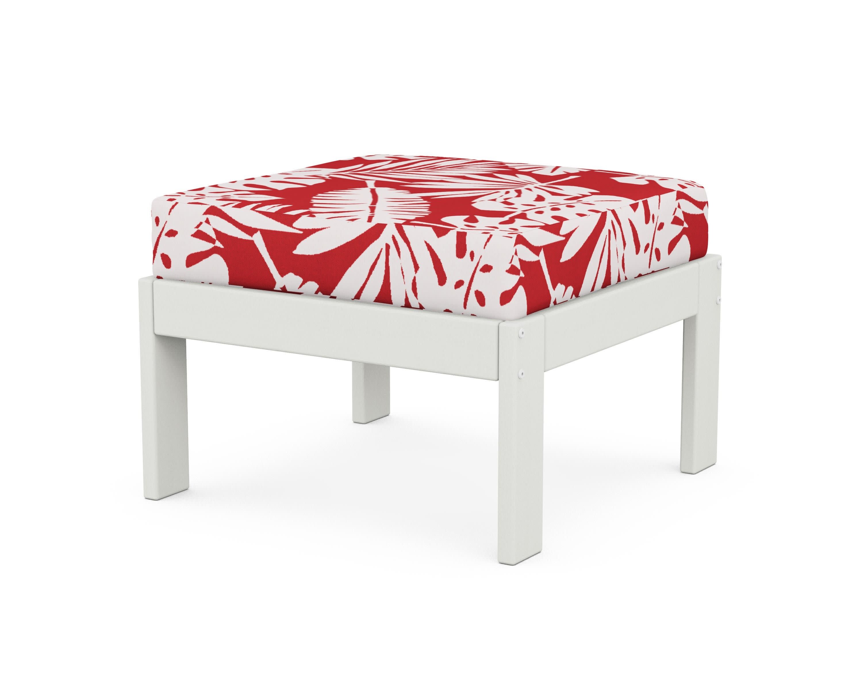 Vineyard Modular Ottoman in Vintage White / Leaf Crimson