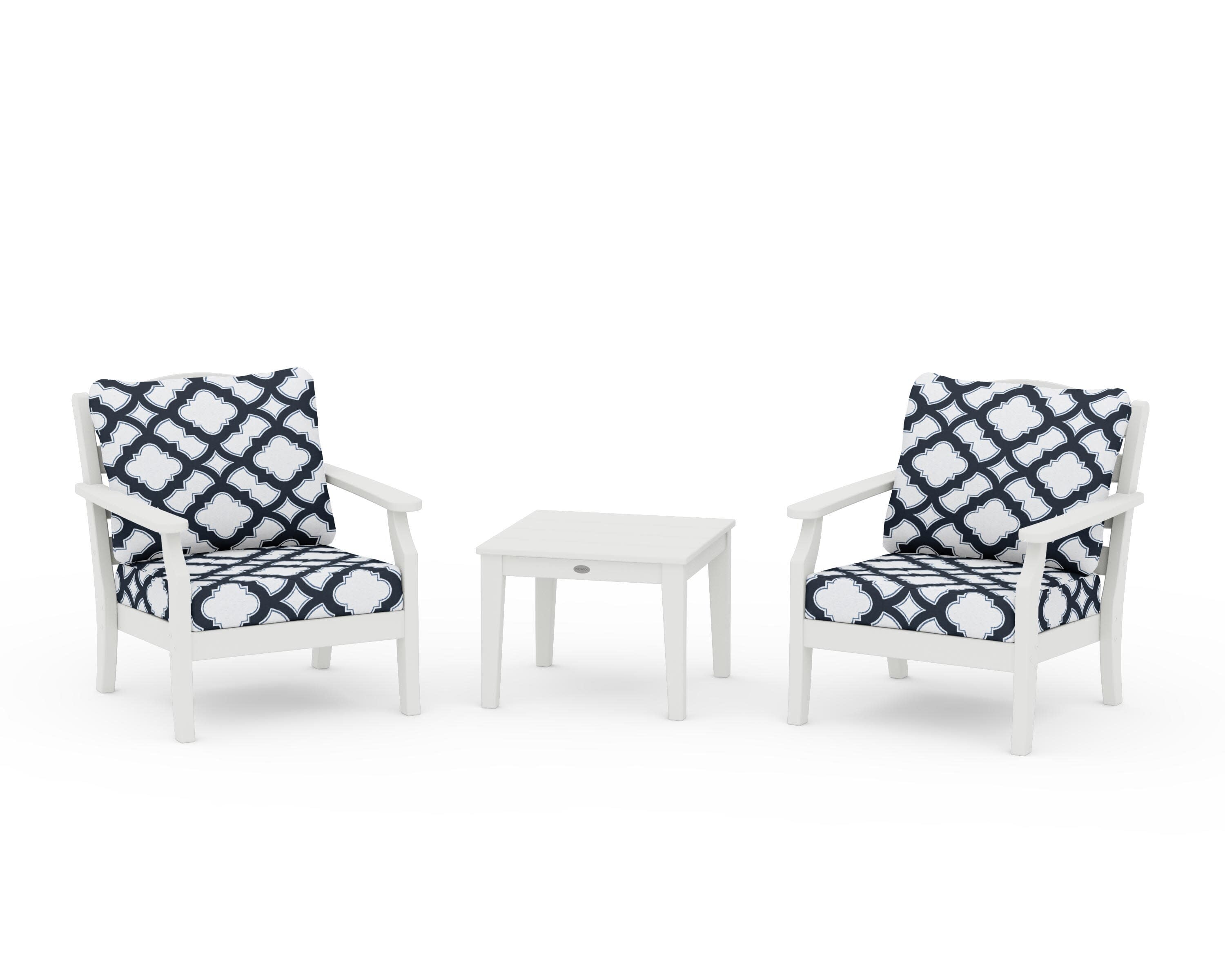 Savannah 3-Piece Deep Seating Set in Vintage White / Trellis Marine Indigo