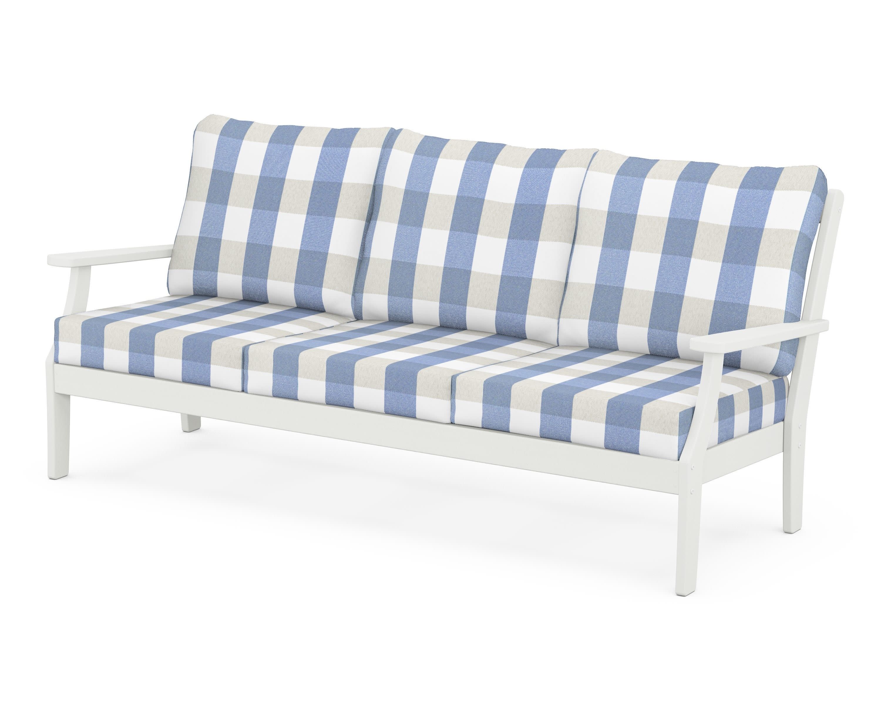 Braxton Deep Seating Sofa in Vintage White / Buffalo Plaid Sky Blue