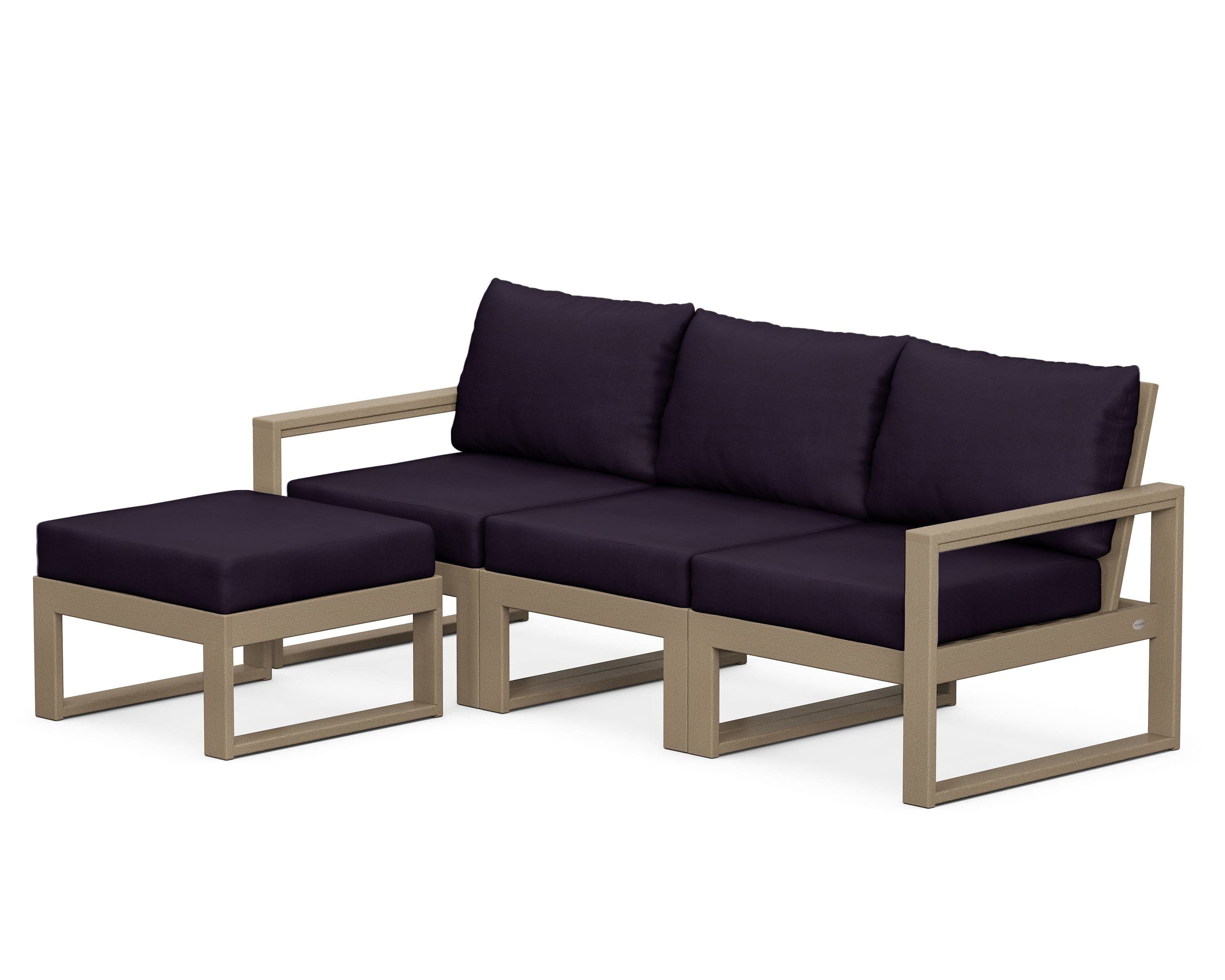 EDGE 4-Piece Modular Deep Seating Set with Ottoman in Vintage Sahara / Navy Linen