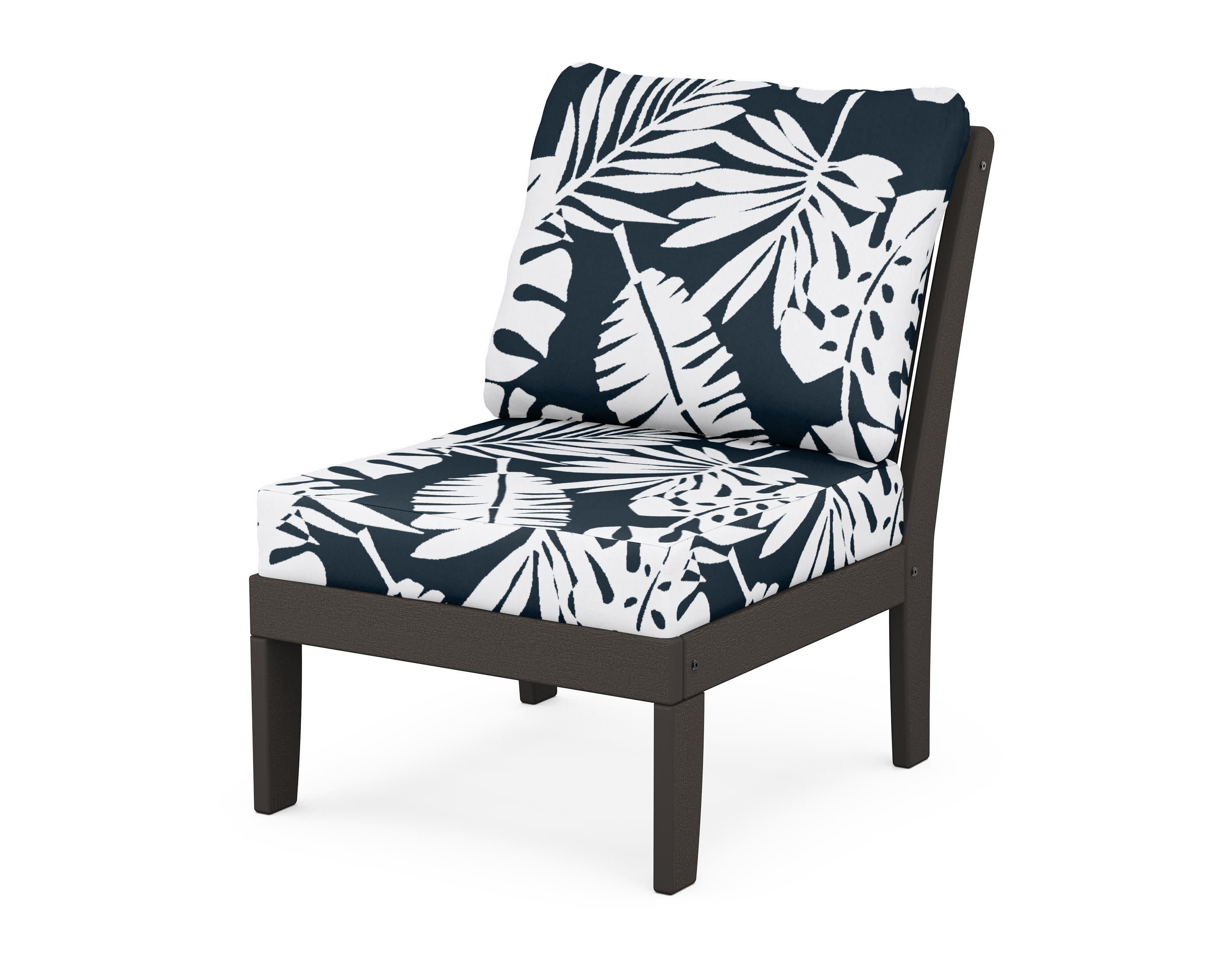 Braxton Modular Armless Chair in Vintage Coffee / Leaf Marine Indigo