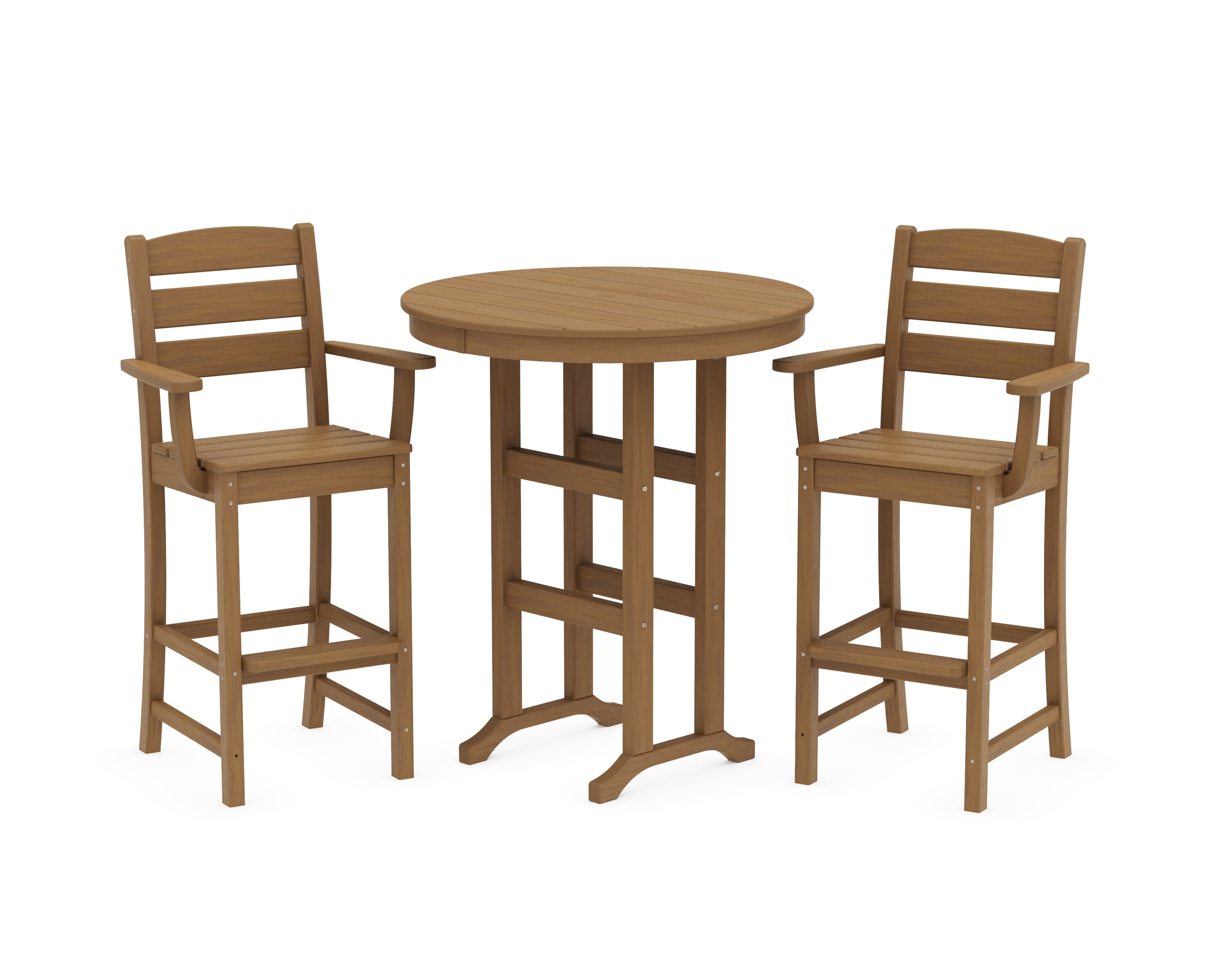 Lakeside 3-Piece Round Bar Arm Chair Set in Natural