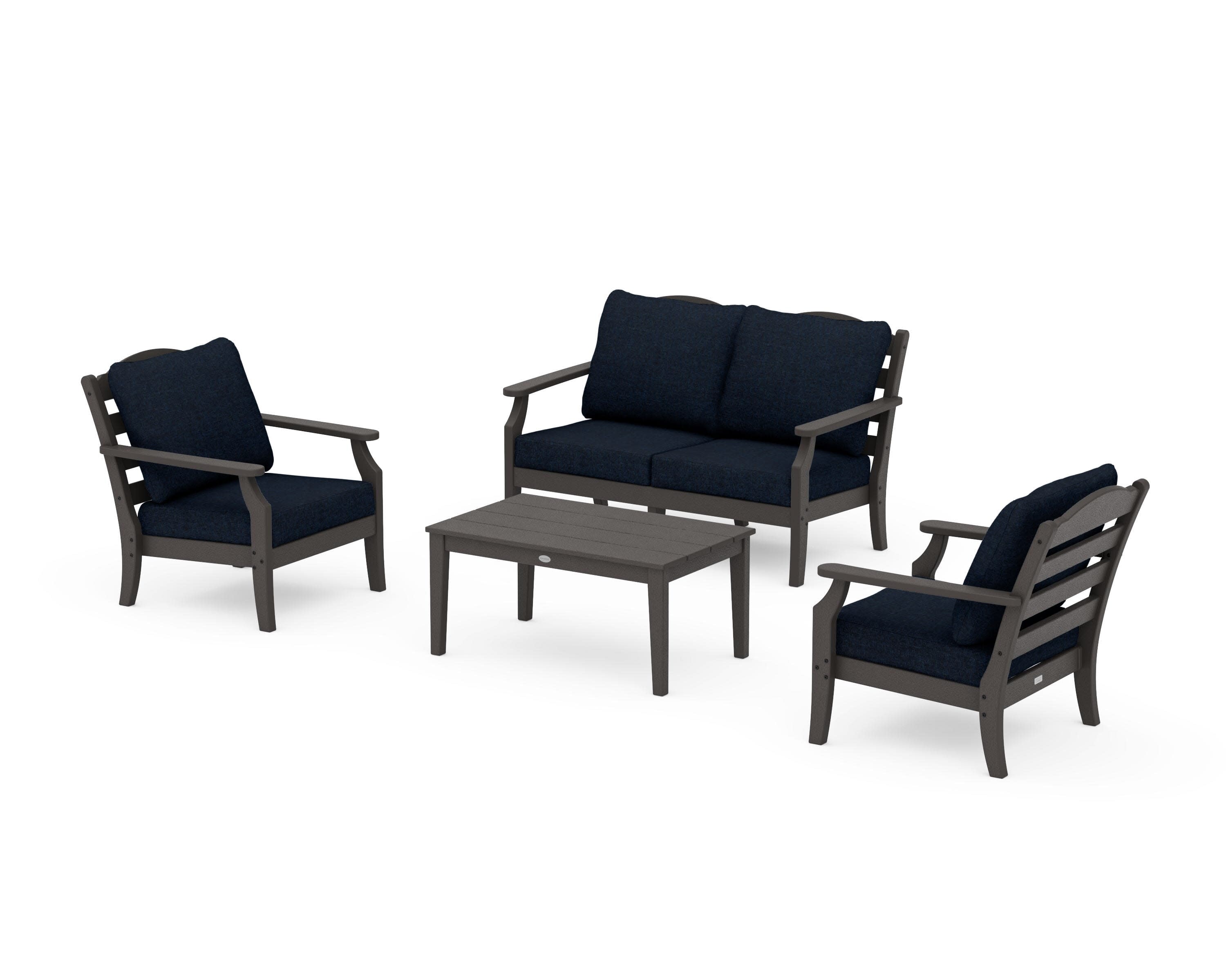 Savannah 4-Piece Deep Seating Set with Loveseat in Vintage Coffee / Marine Indigo