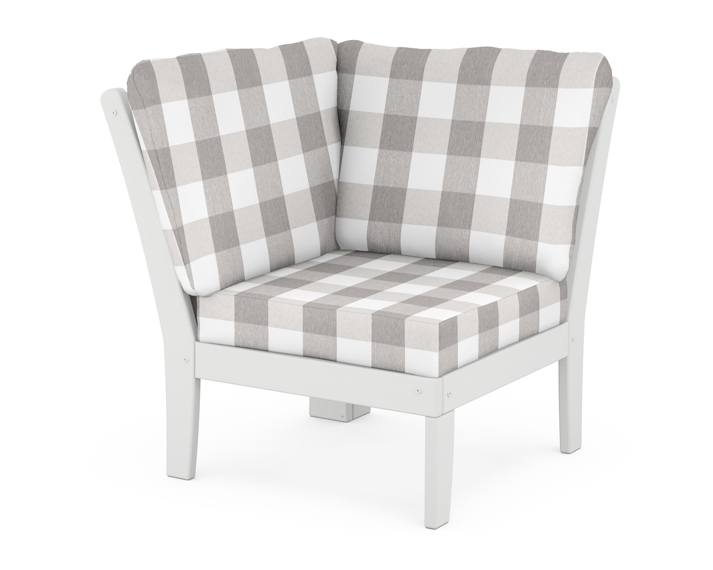 Braxton Modular Corner Chair in White / Buffalo Plaid Grey Mist