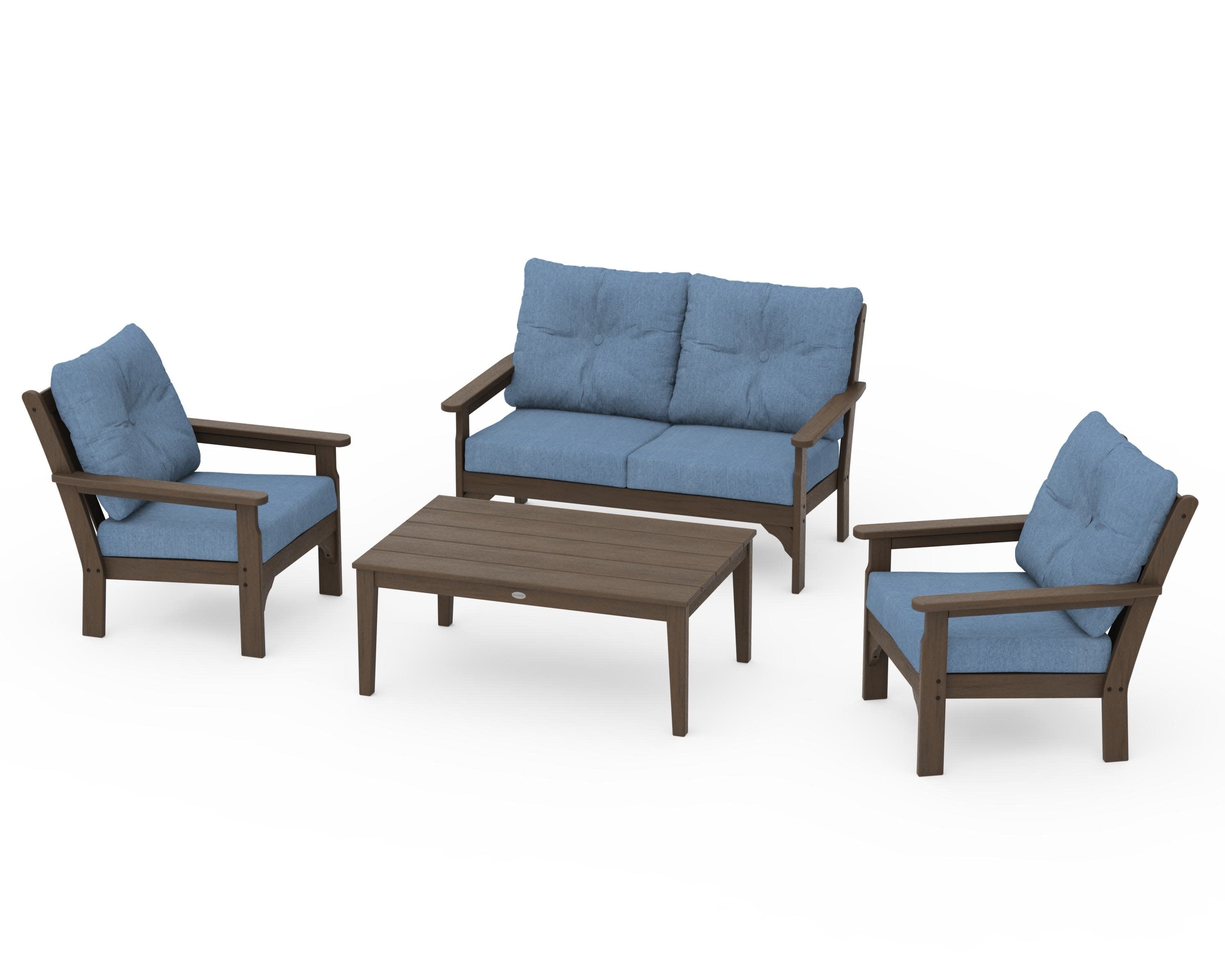 Vineyard 4-Piece Deep Seating Set in Kona / Sky Blue