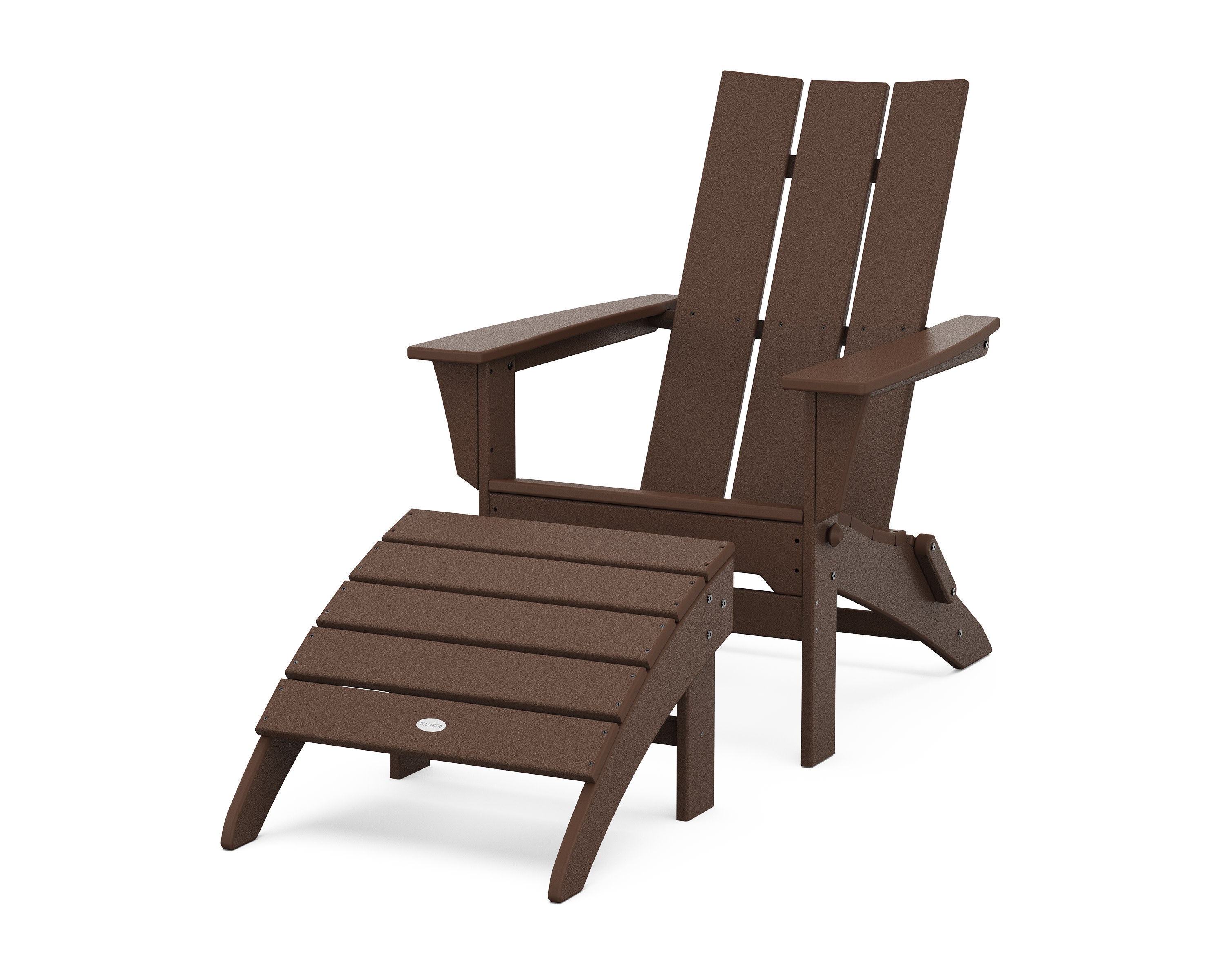 Modern Folding Adirondack Chair 2-Piece Set with Ottoman in Mahogany