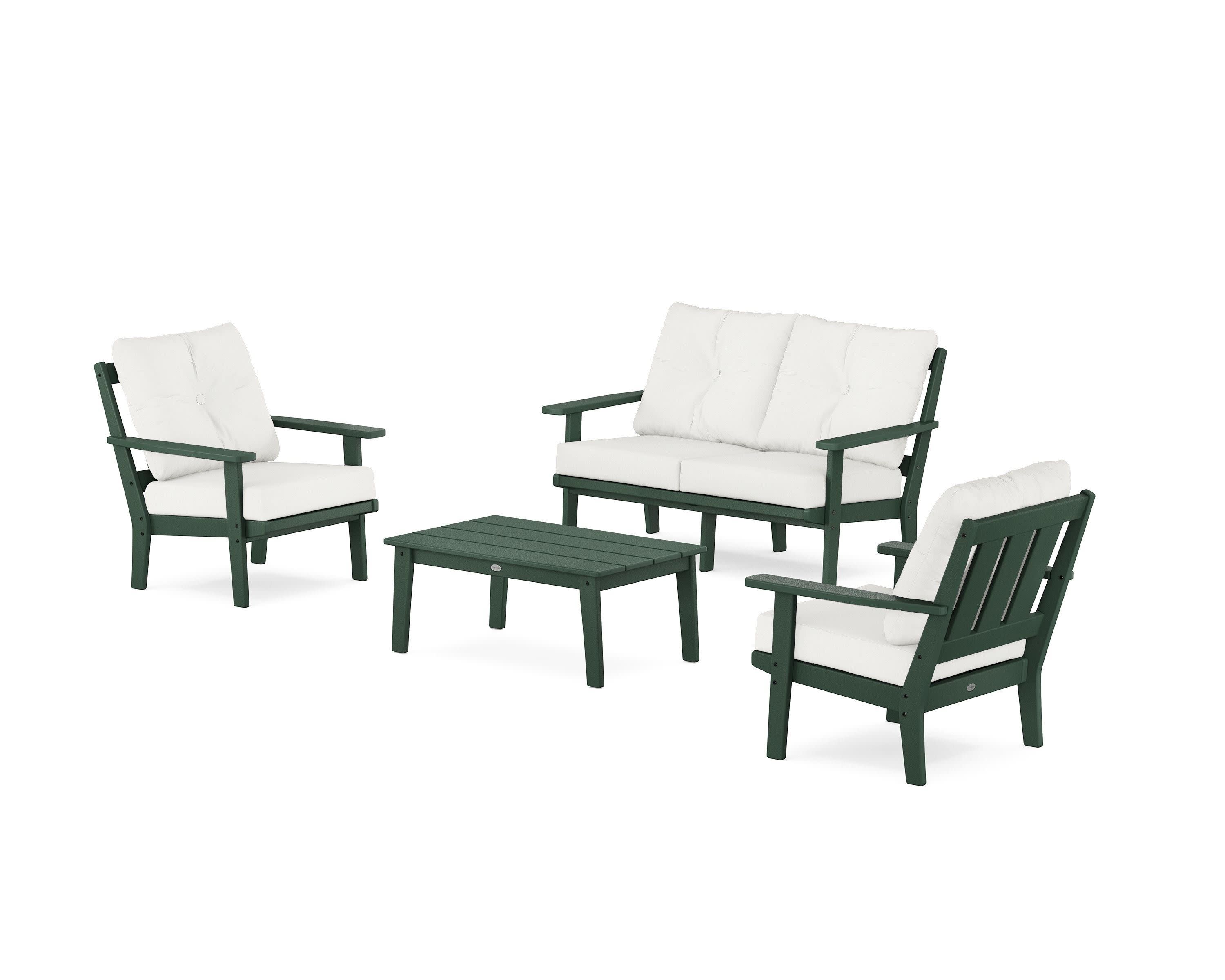 Oxford 4-Piece Deep Seating Set with Loveseat in Green / Natural Linen