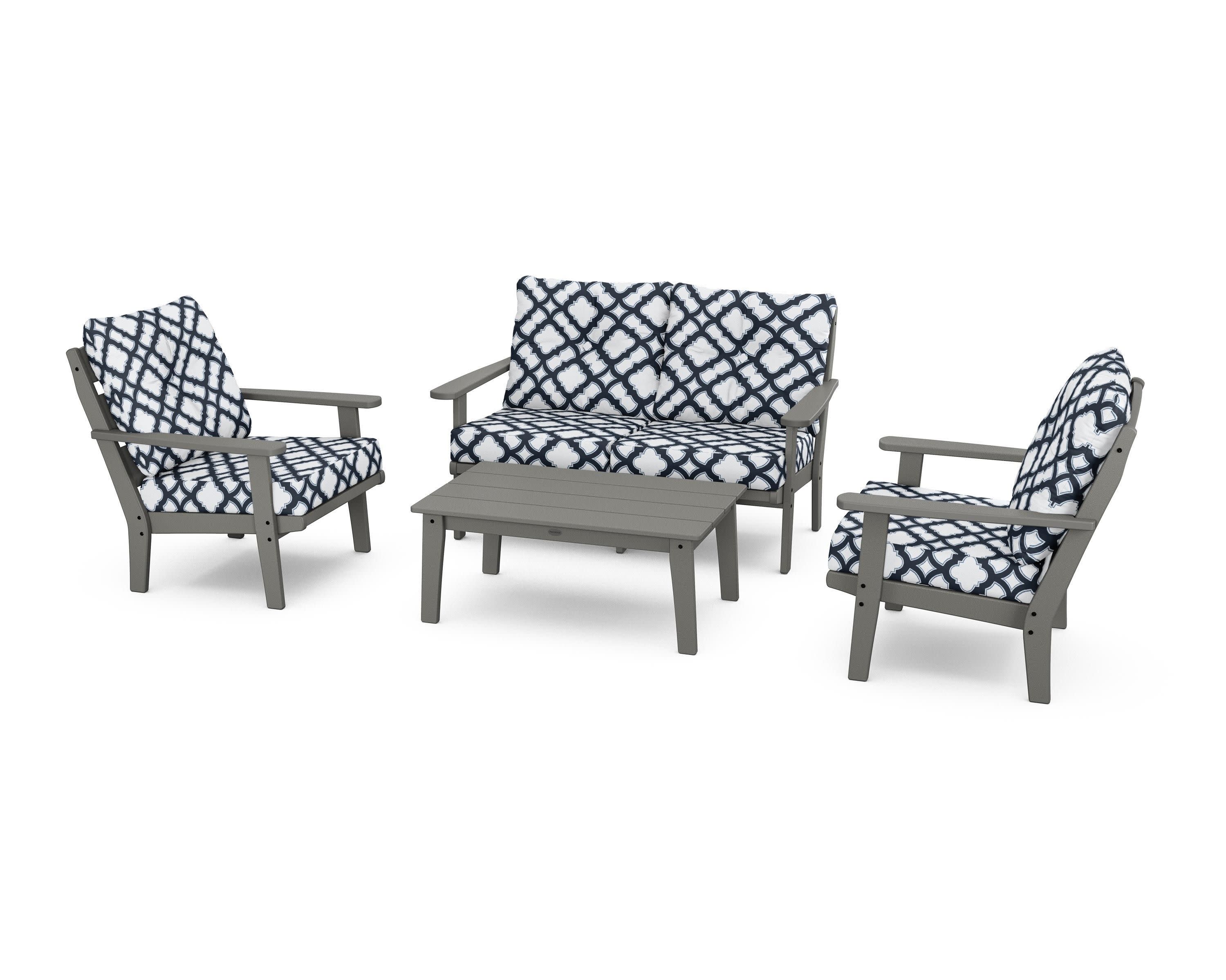 Lakeside 4-Piece Deep Seating Set in Slate Grey / Trellis Marine Indigo