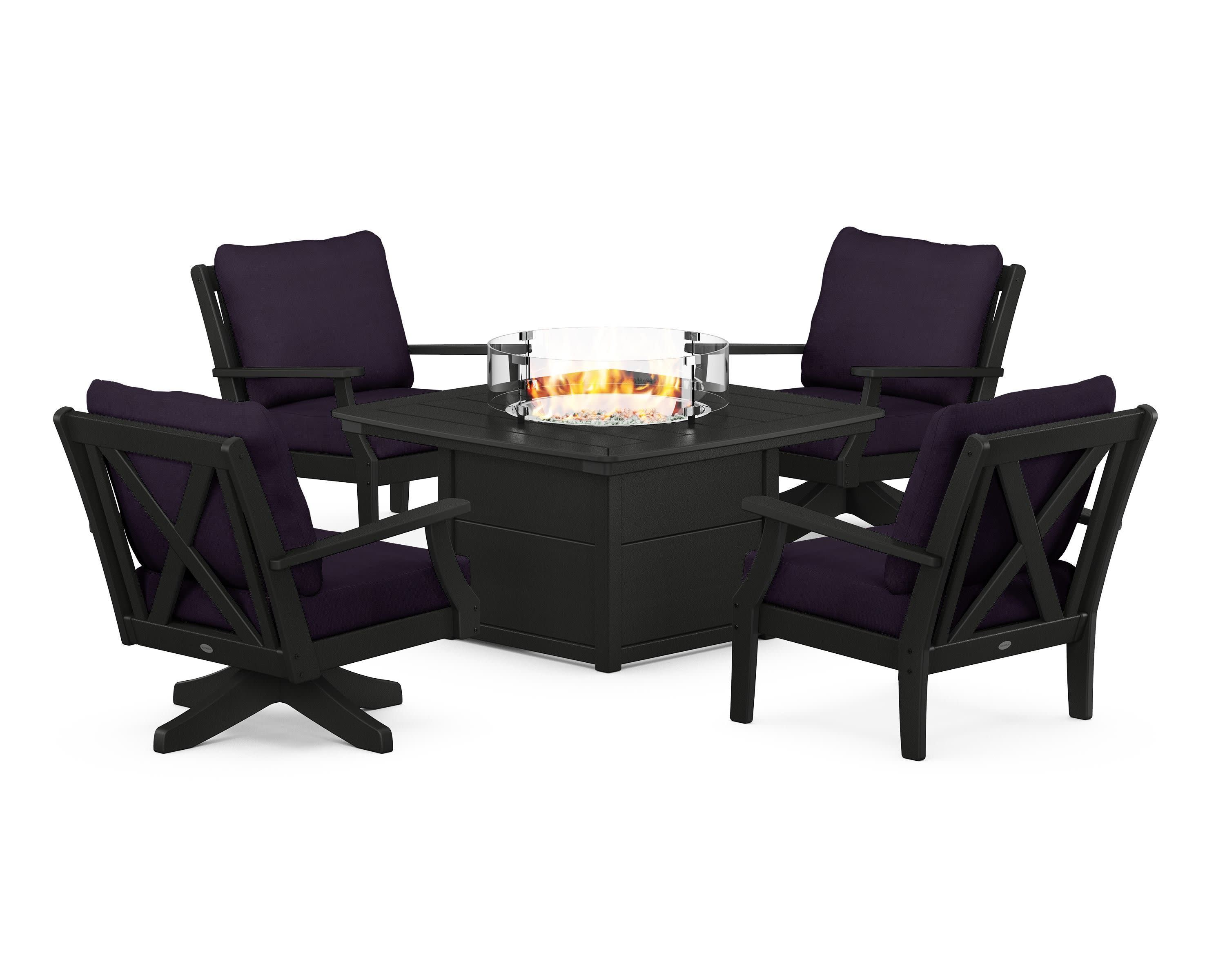 Braxton 5-Piece Deep Seating Set with Fire Table in Black / Navy Linen