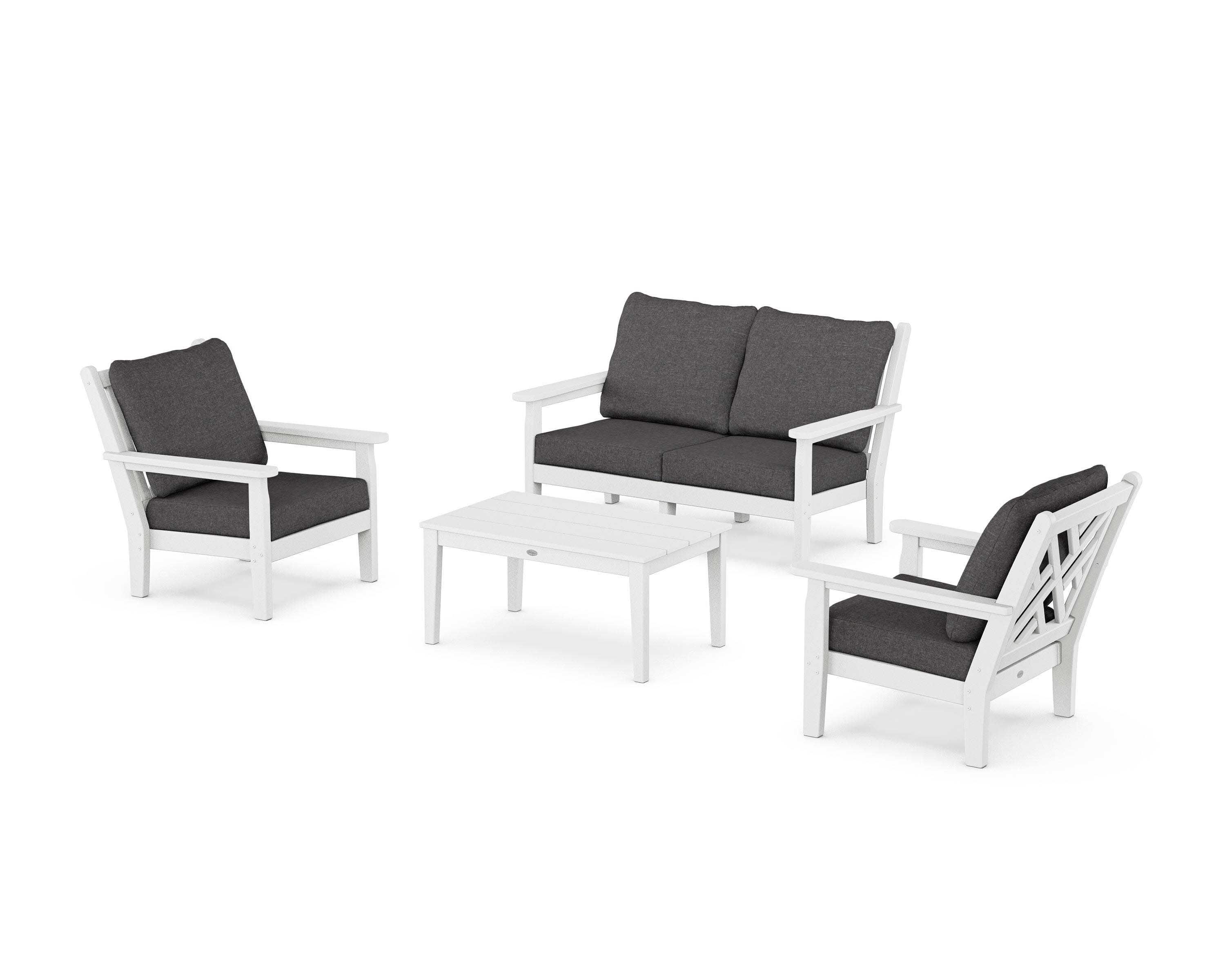 Chippendale 4-Piece Deep Seating Set with Loveseat in White / Ash Charcoal