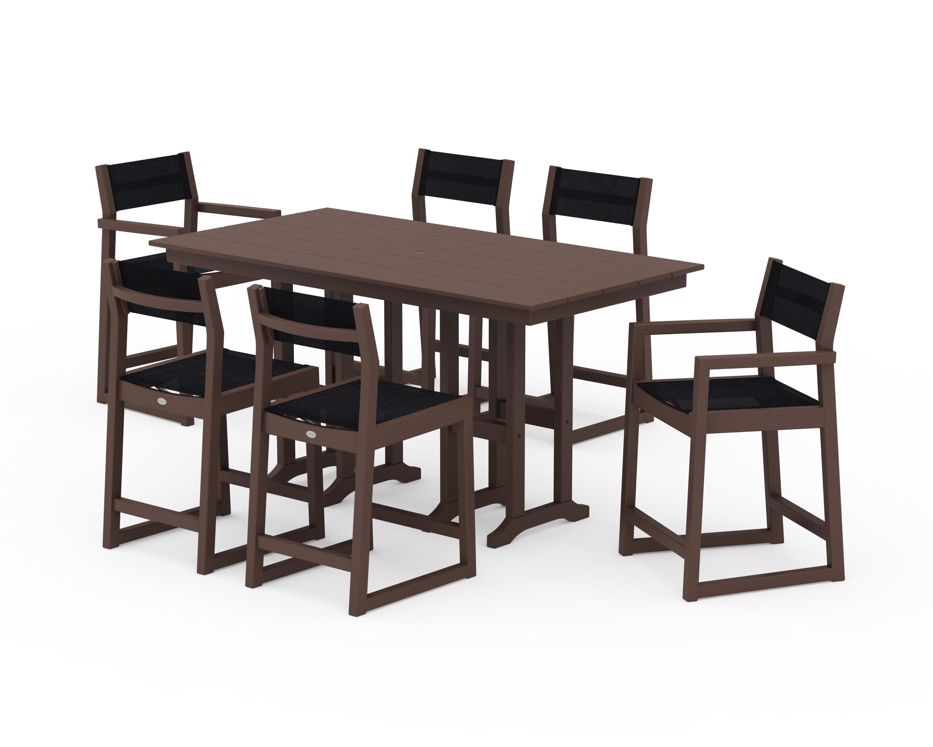 EDGE Sling 7-Piece Farmhouse Counter Set in Mahogany / Black Sling