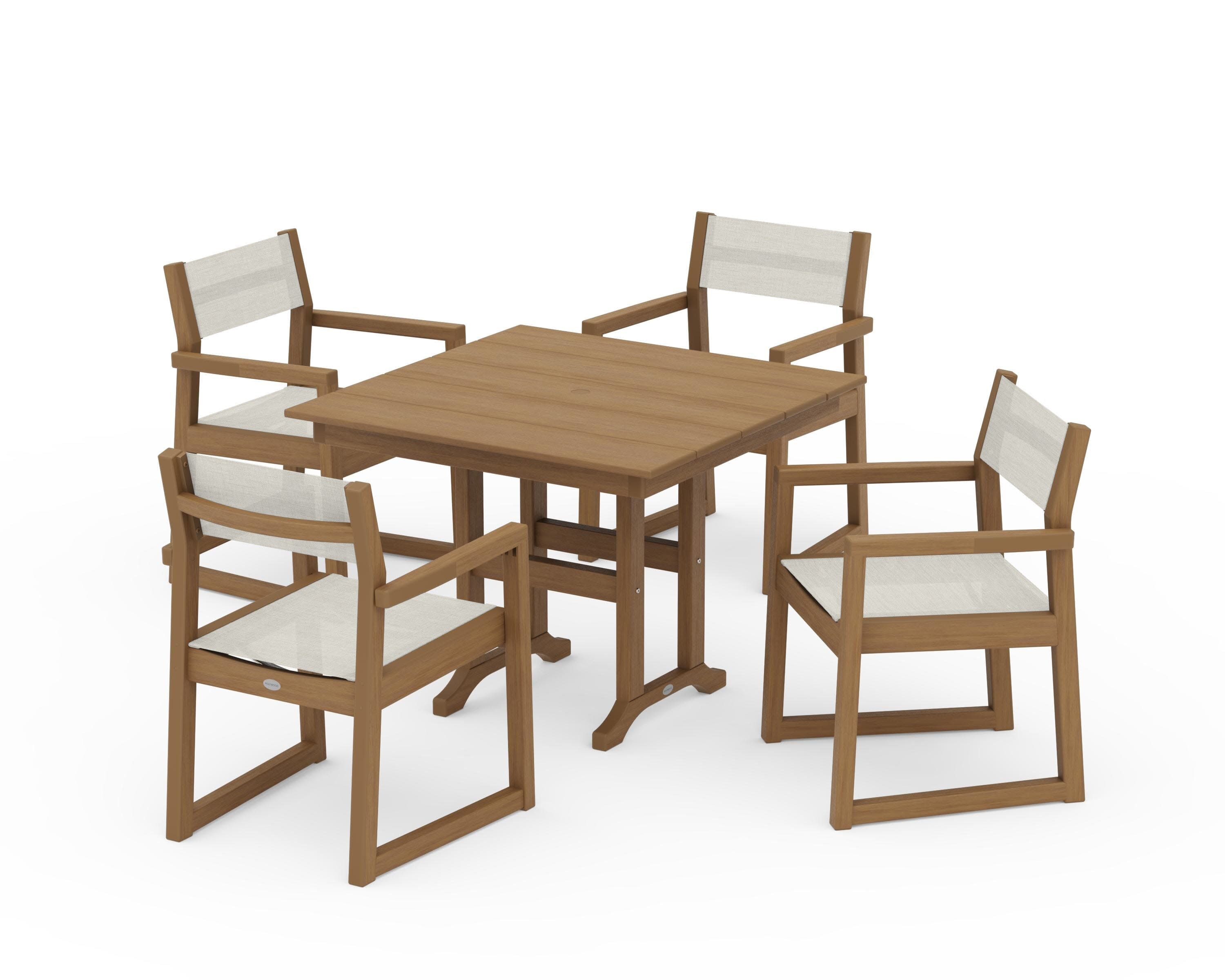 EDGE Sling Arm Chair 5-Piece Farmhouse Dining Set in Natural / Parchment Sling