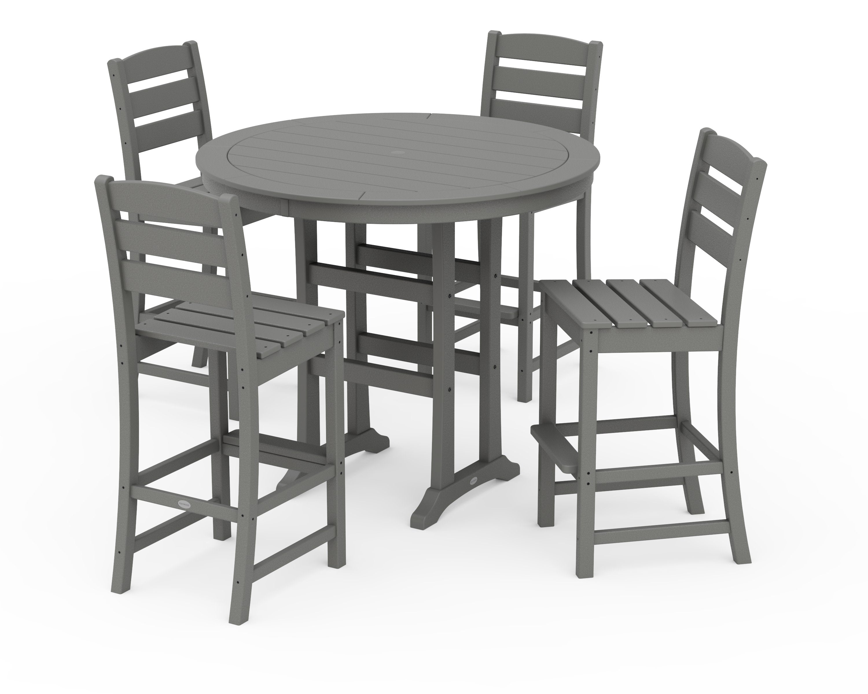 Lakeside 5-Piece Round Farmhouse Side Chair Bar Set in Slate Grey