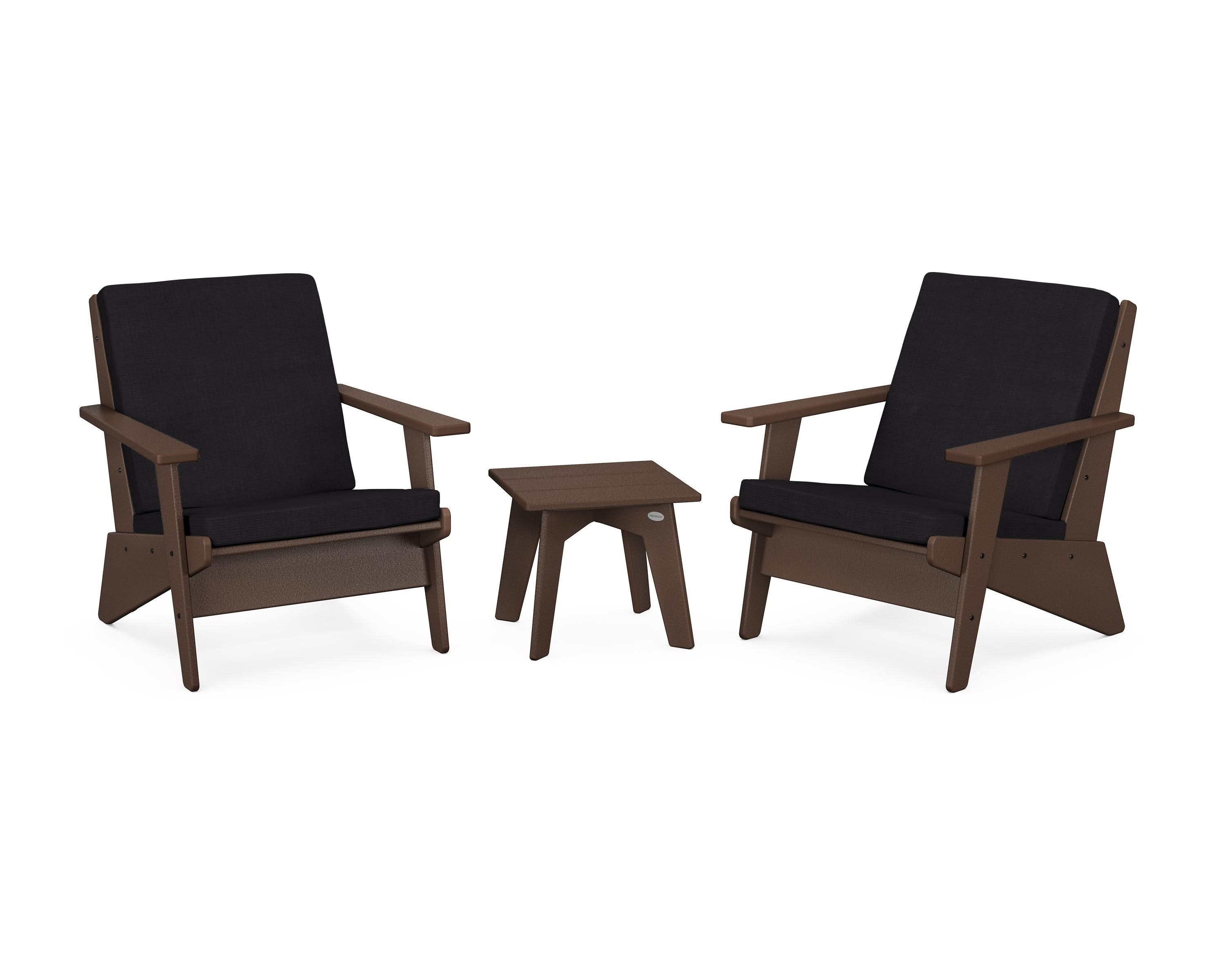 Riviera Modern Lounge 3-Piece Set in Mahogany / Midnight Linen