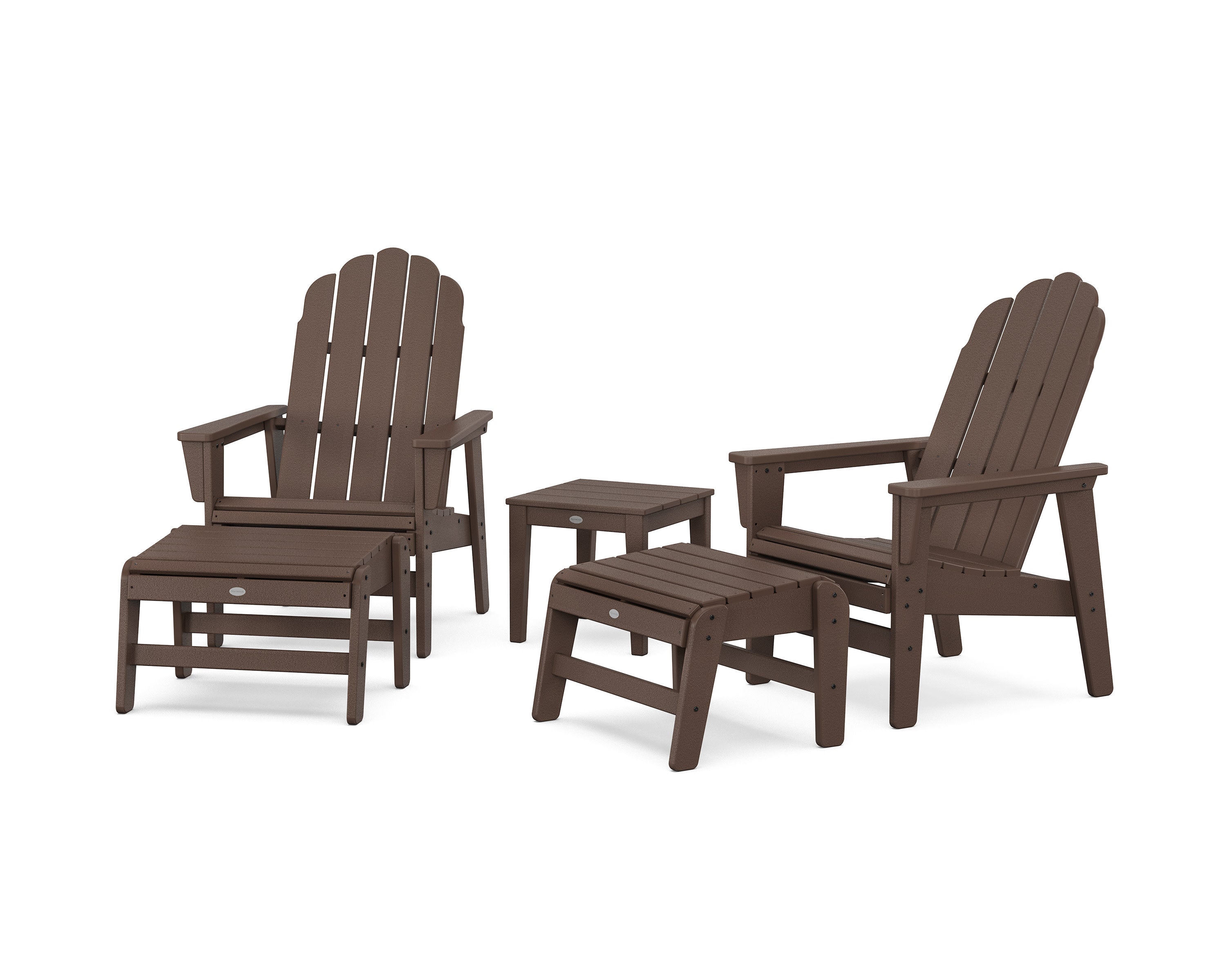 5-Piece Vineyard Grand Upright Adirondack Set with Ottomans and Side Table in Mahogany