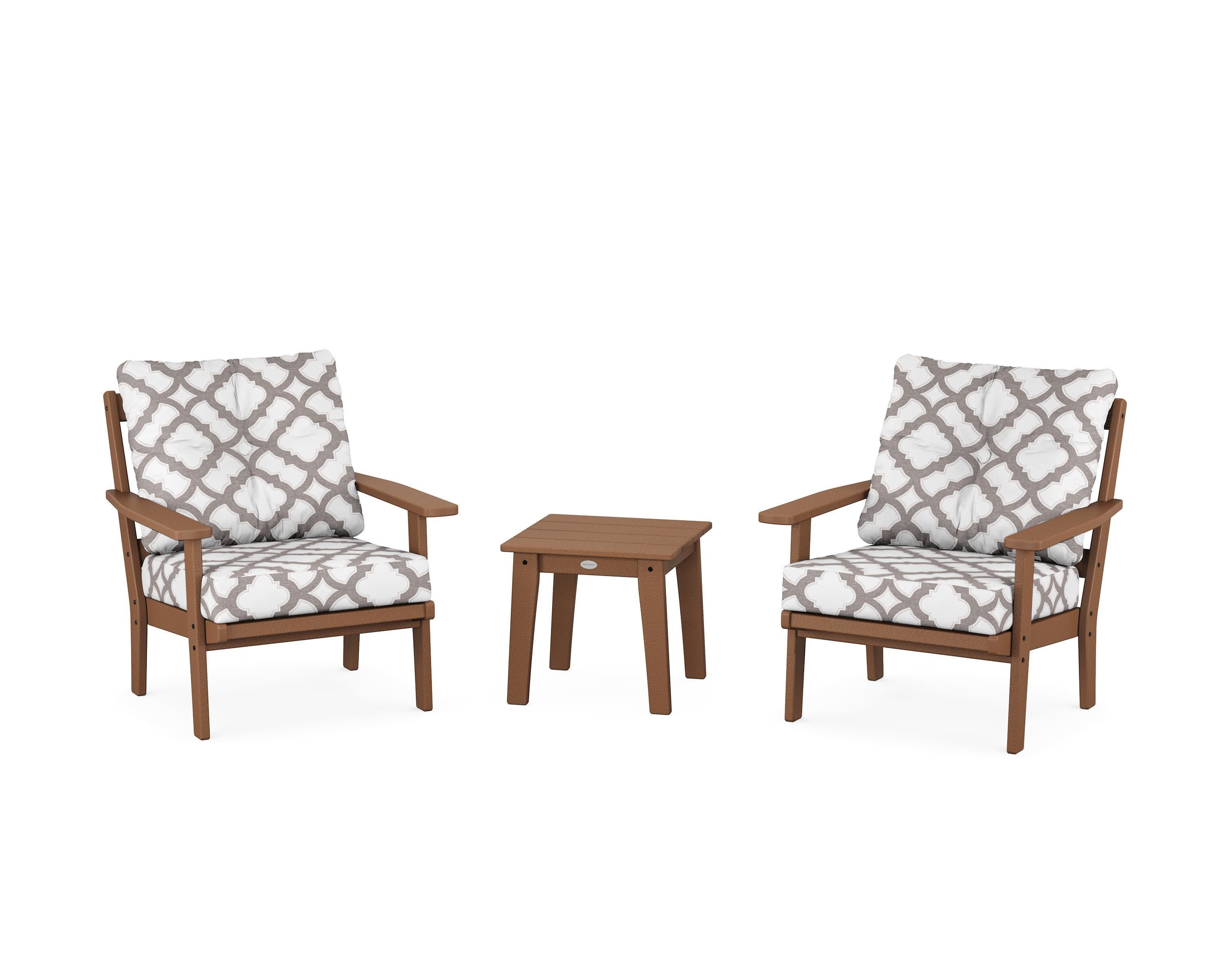 Oxford 3-Piece Deep Seating Set in Teak / Trellis Grey Mist