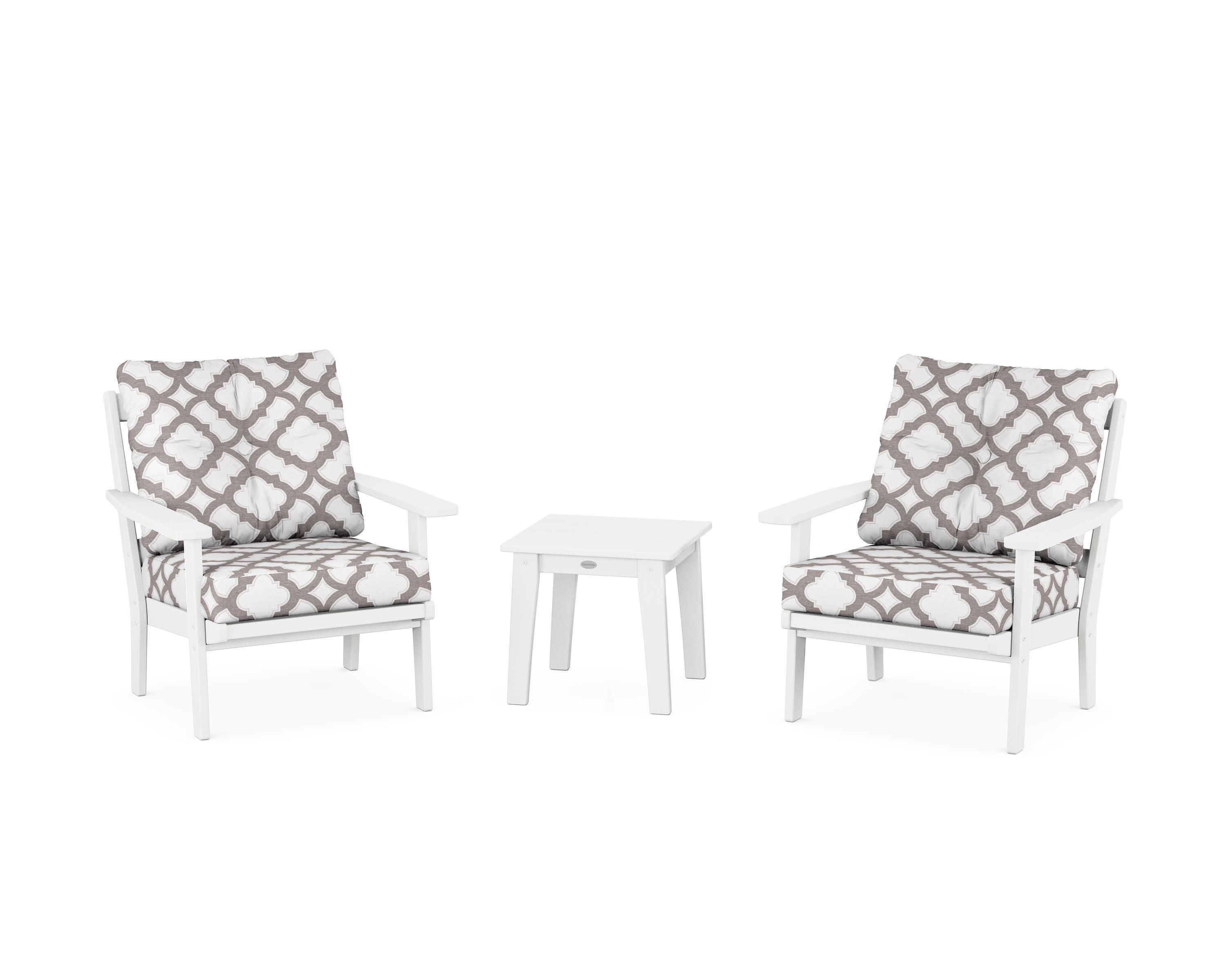 Oxford 3-Piece Deep Seating Set in White / Trellis Grey Mist