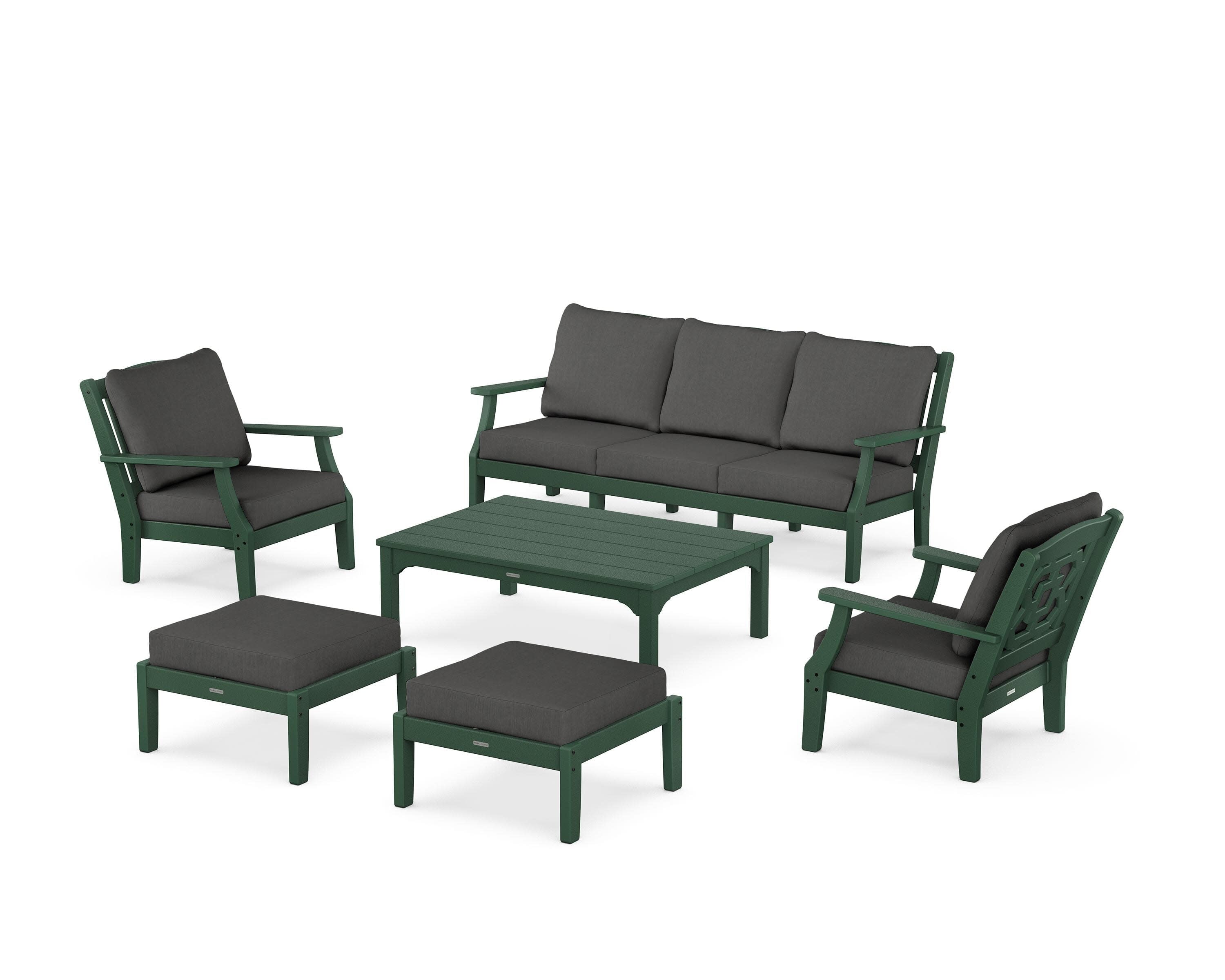 Chinoiserie 6-Piece Lounge Sofa Set in Green / Spectrum Carbon