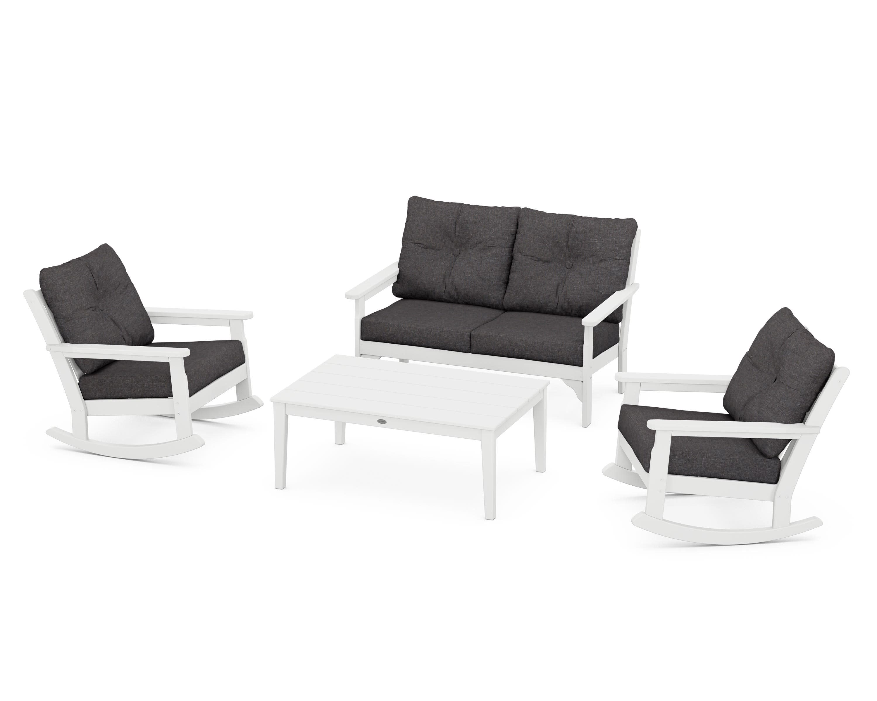 Vineyard 4-Piece Deep Seating Rocking Chair Set in White / Ash Charcoal