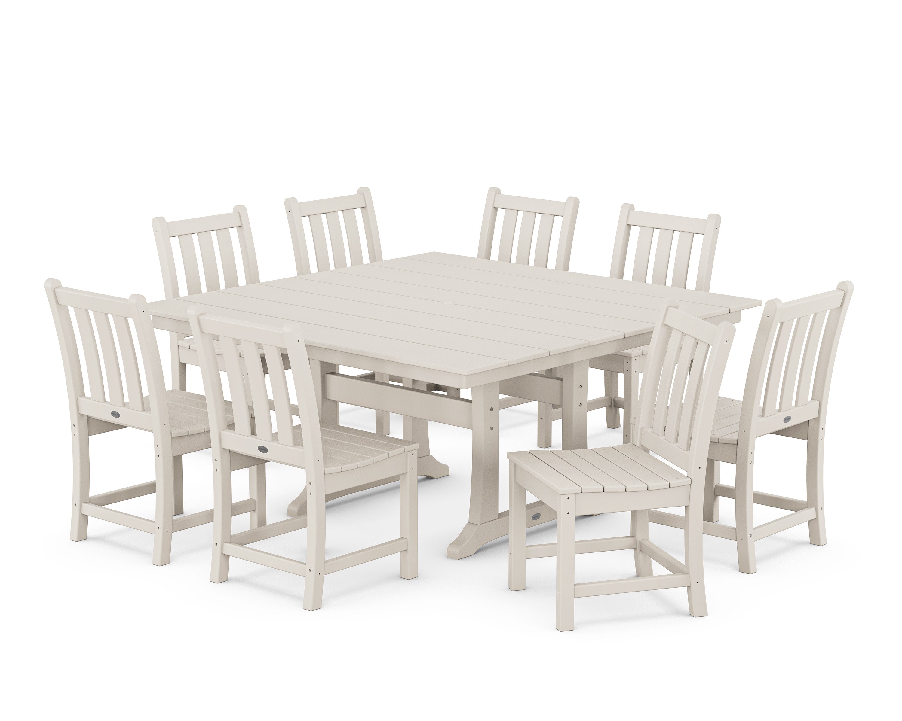 Traditional Garden 9-Piece Farmhouse Trestle Dining Set in Sand