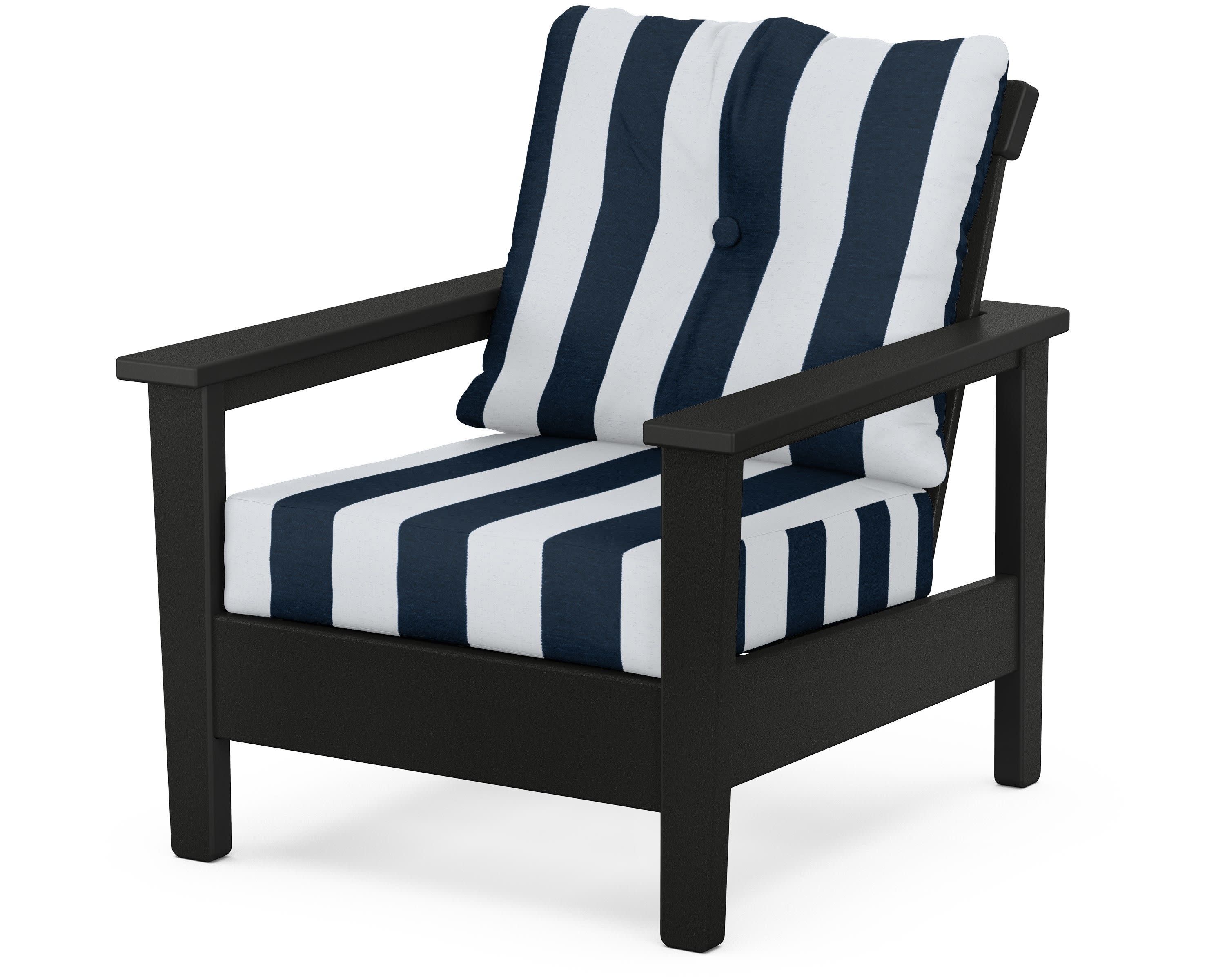 Prescott Deep Seating Chair in Black / Cabana Stripe Marine Indigo