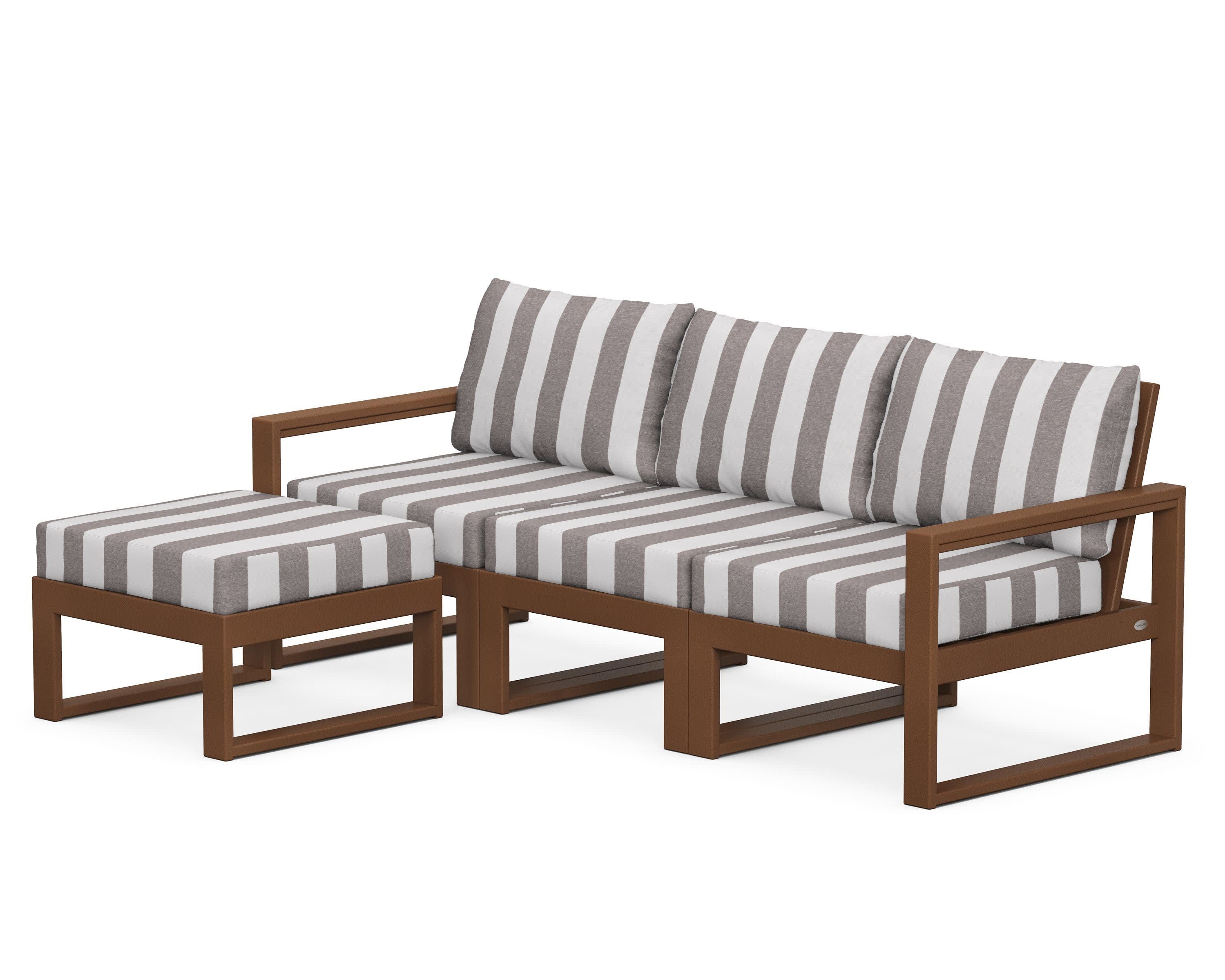 EDGE 4-Piece Modular Deep Seating Set with Ottoman in Teak / Cabana Stripe Grey Mist