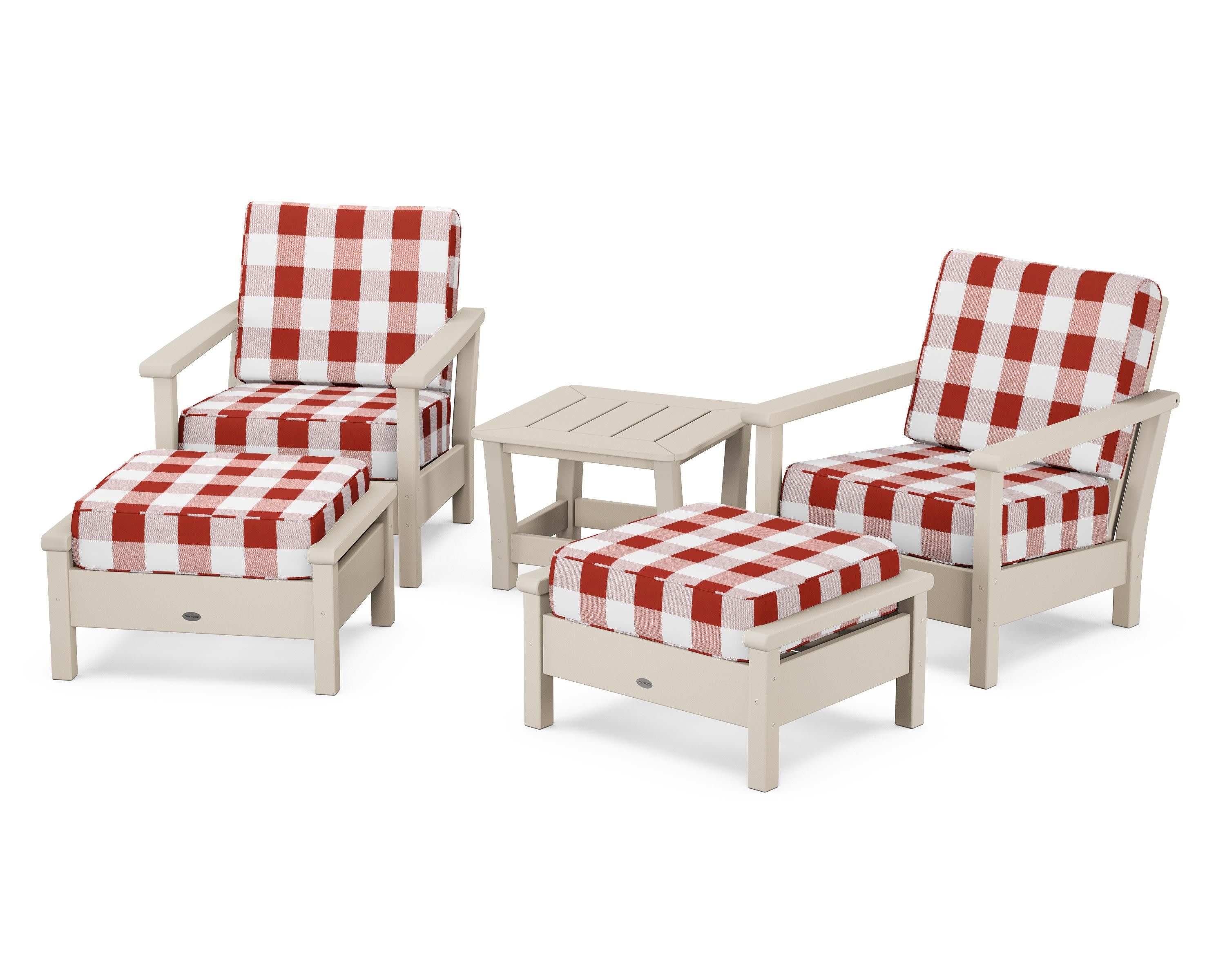 Harbour 5-Piece Deep Seating Chair Set in Sand / Buffalo Plaid Crimson