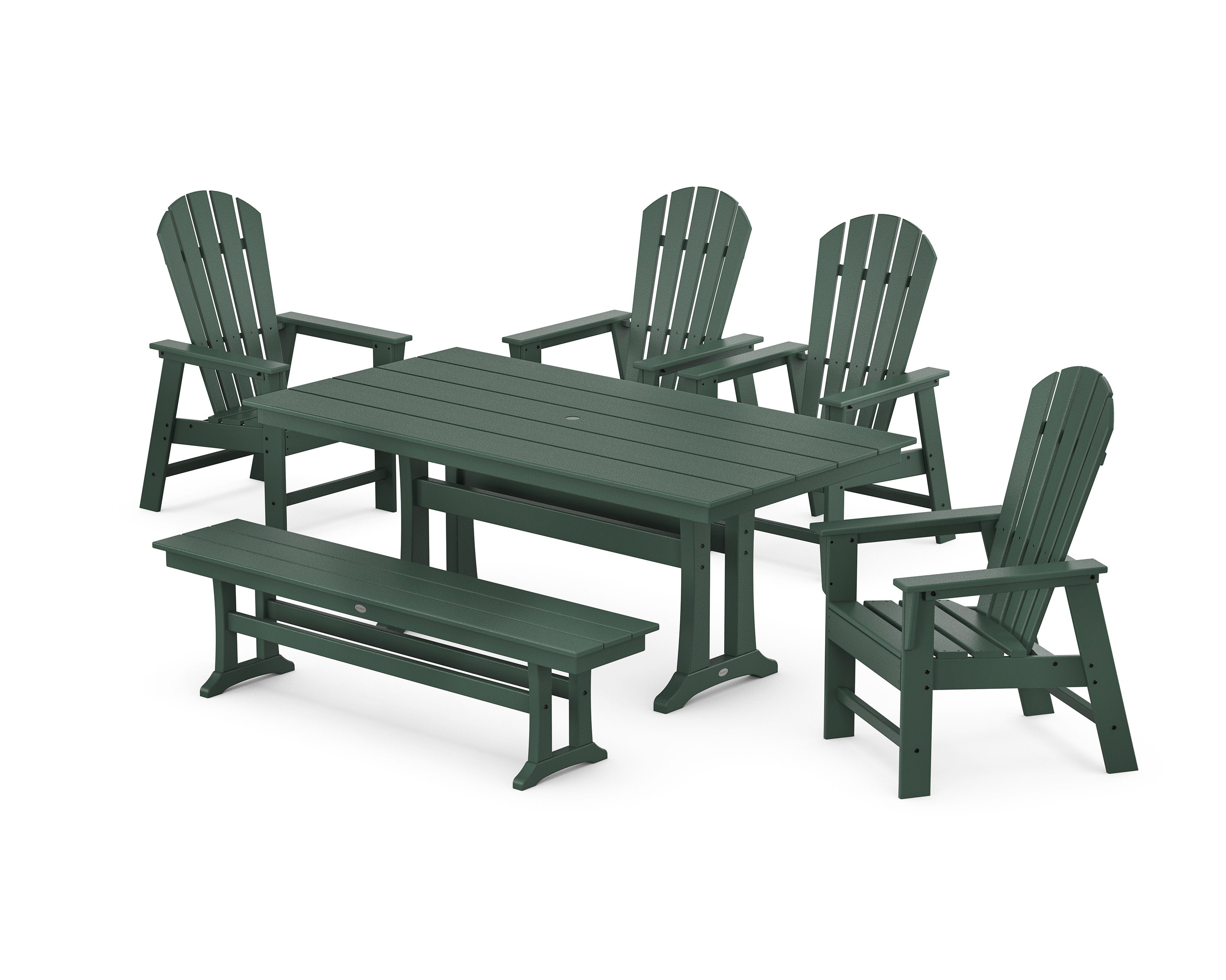South Beach 6-Piece Farmhouse Dining Set with Trestle Legs and Bench in Green