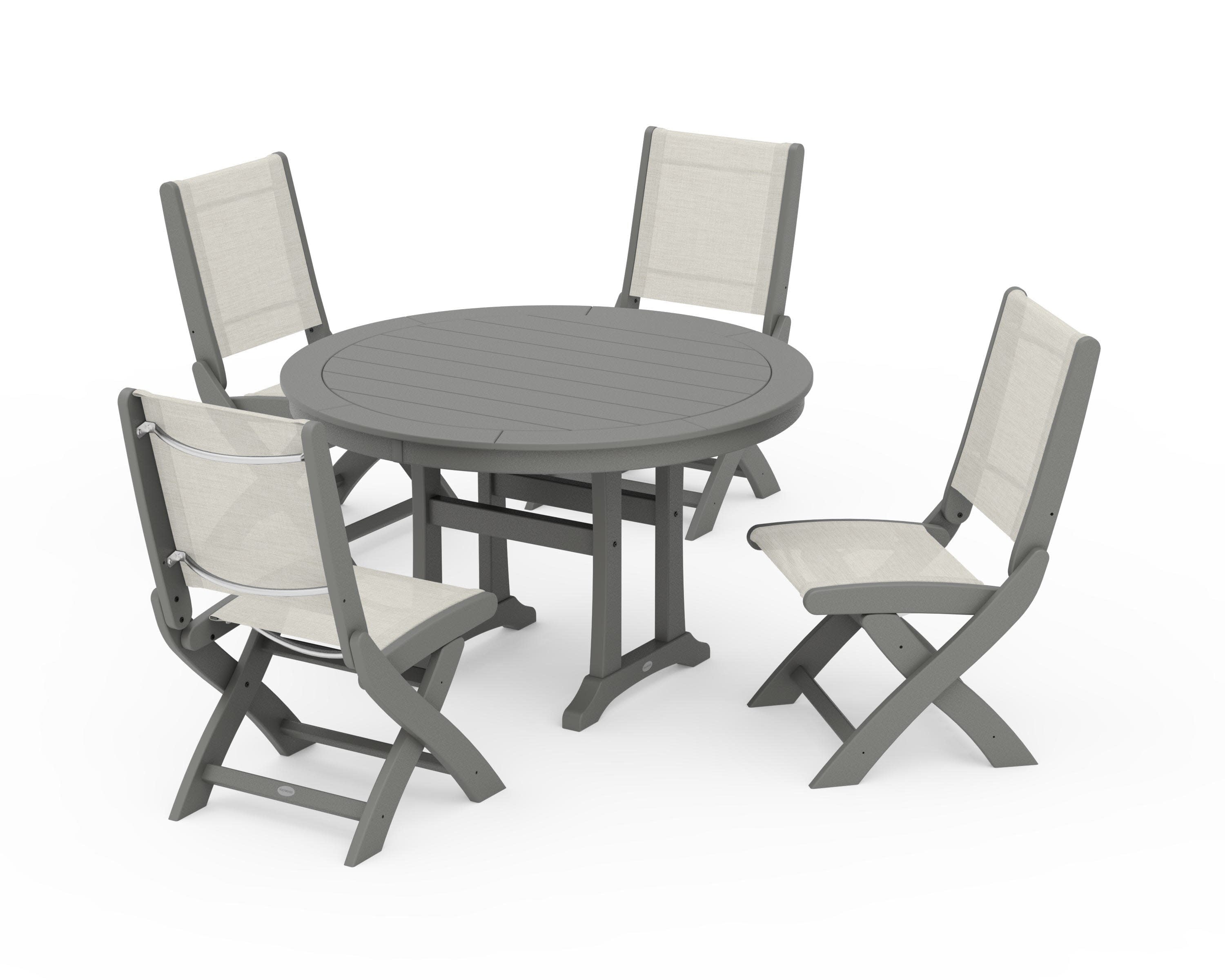 Coastal Folding Side Chair 5-Piece Round Dining Set With Trestle Legs