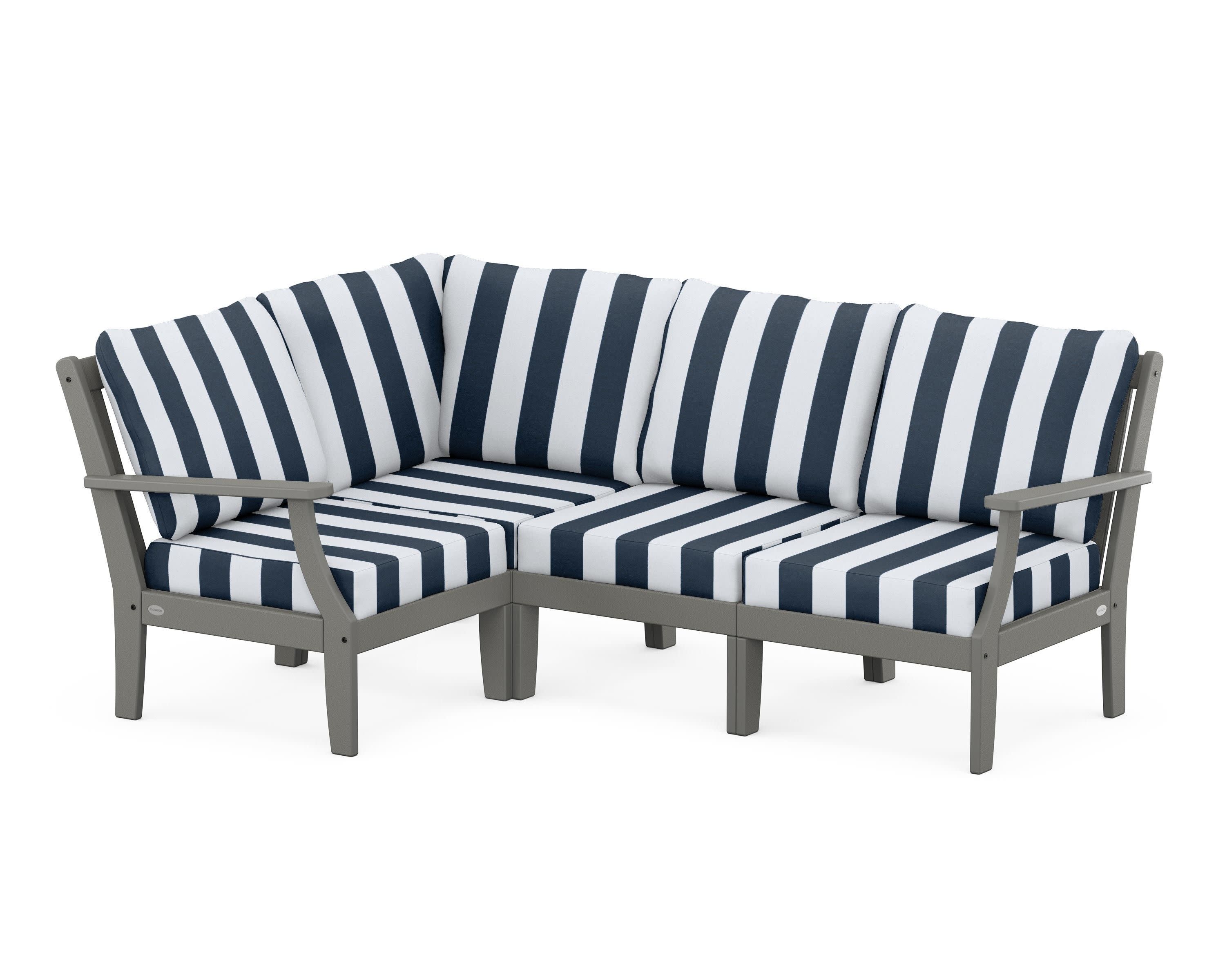 Braxton Modular 4-Piece Deep Seating Set in Slate Grey / Cabana Stripe Marine Indigo