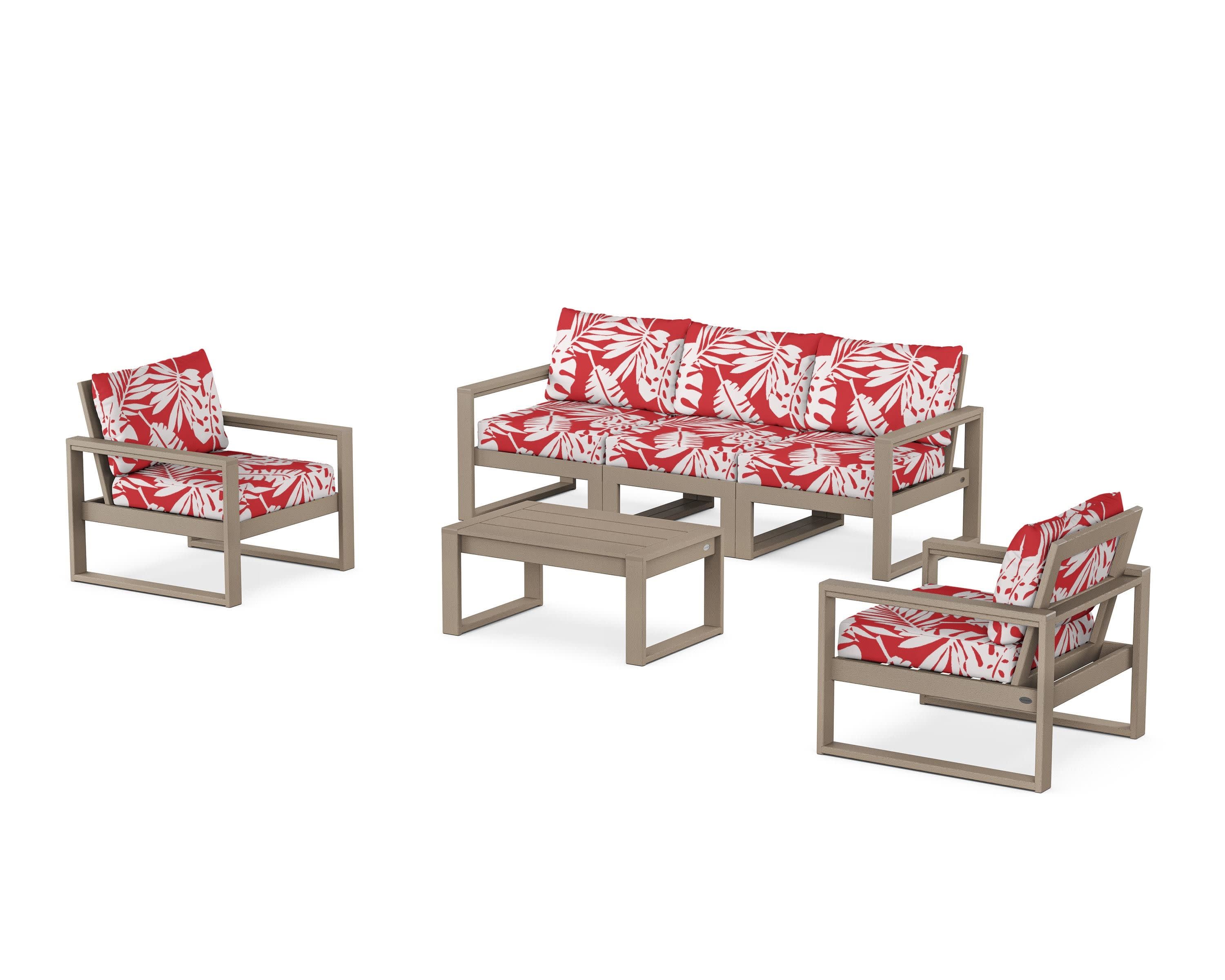 EDGE Sectional 4-Piece Deep Seating Set with Sofa in Vintage Sahara / Leaf Crimson