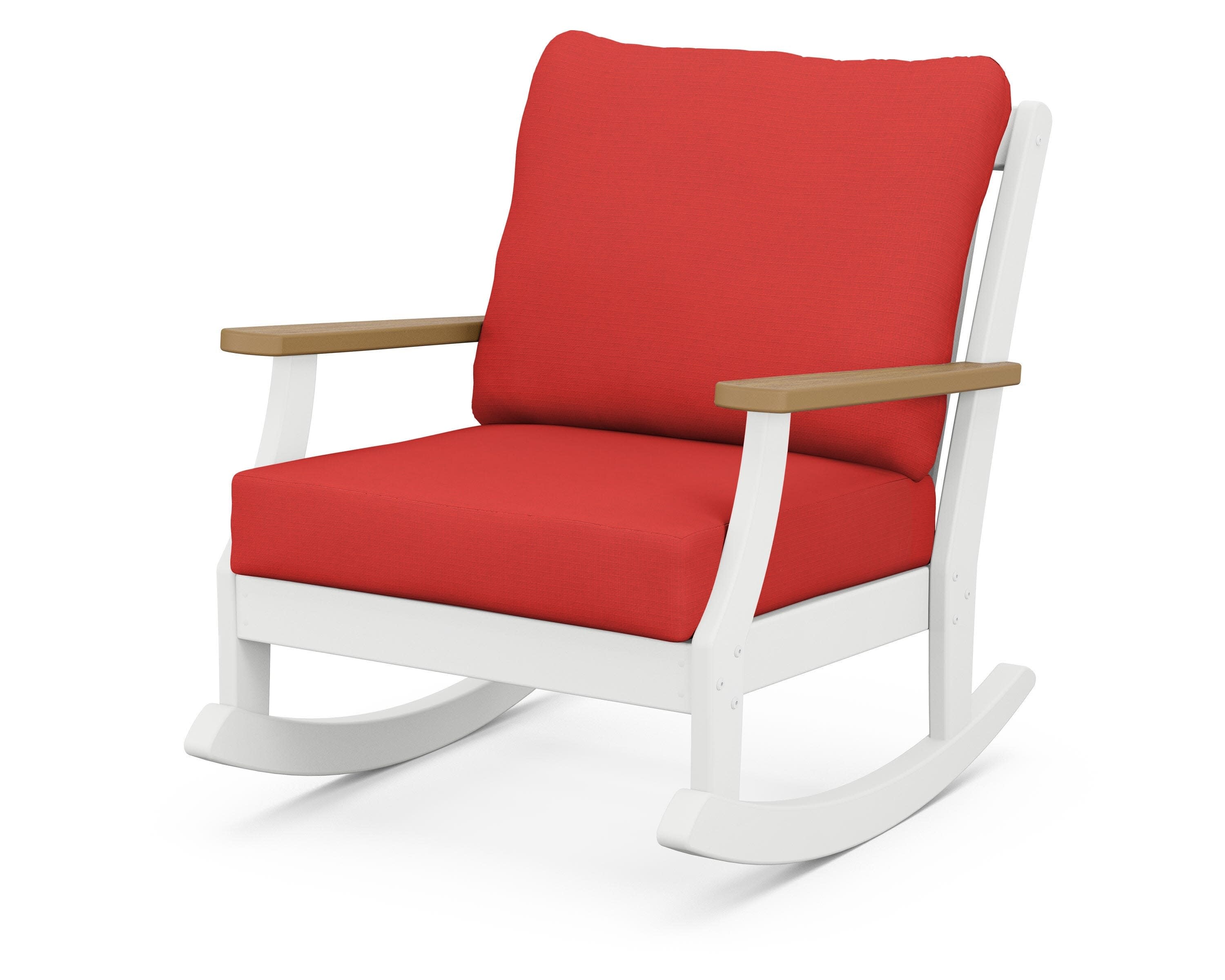 Braxton Deep Seating Rocking Chair in White / Natural / Crimson Linen