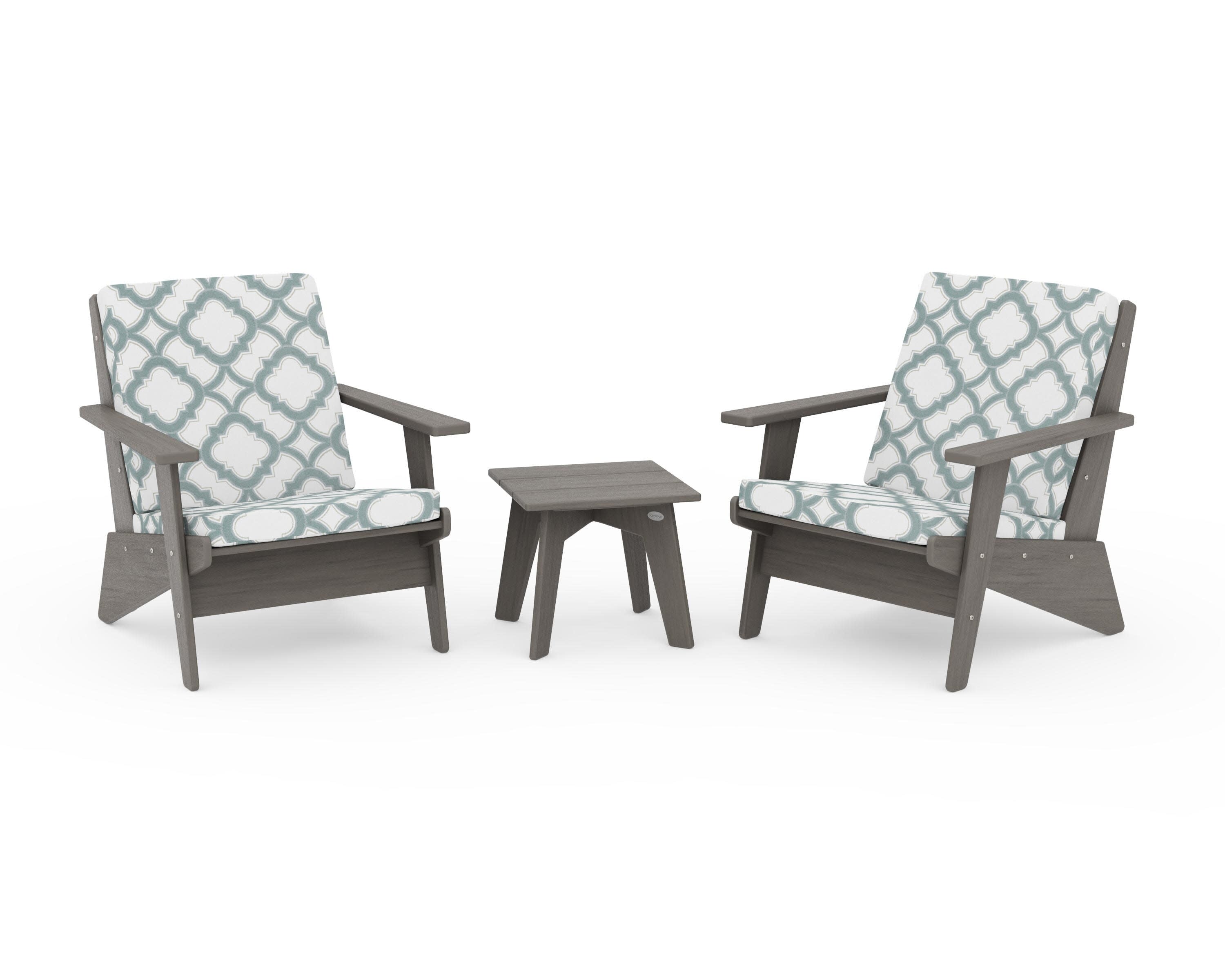 Riviera Modern Lounge 3-Piece Set in Driftwood / Trellis Glacier Spa