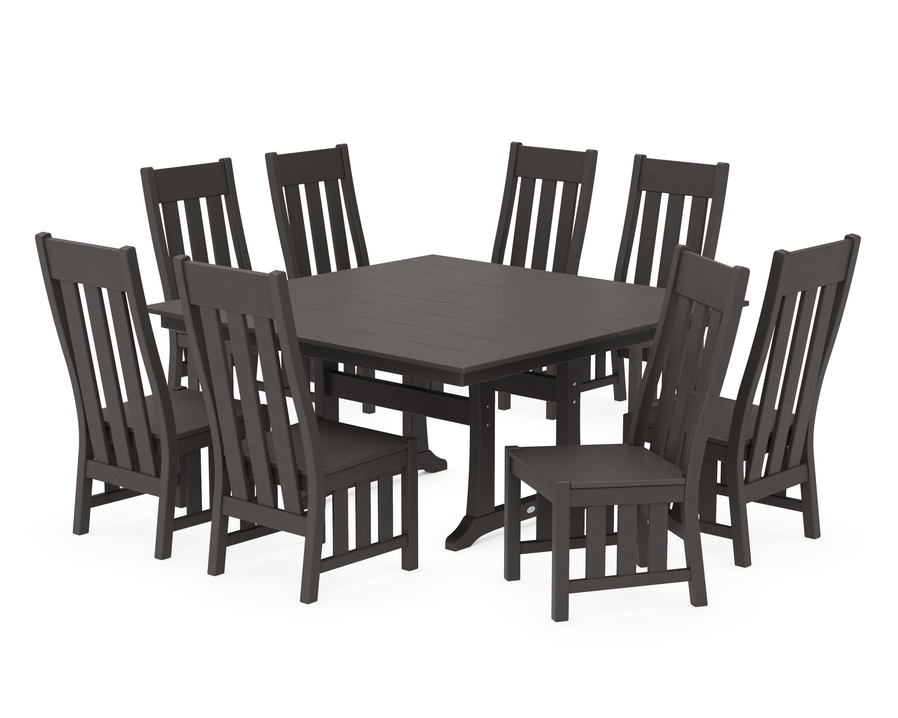 Acadia Side Chair 9-Piece Square Farmhouse Dining Set with Trestle Legs in Vintage Coffee