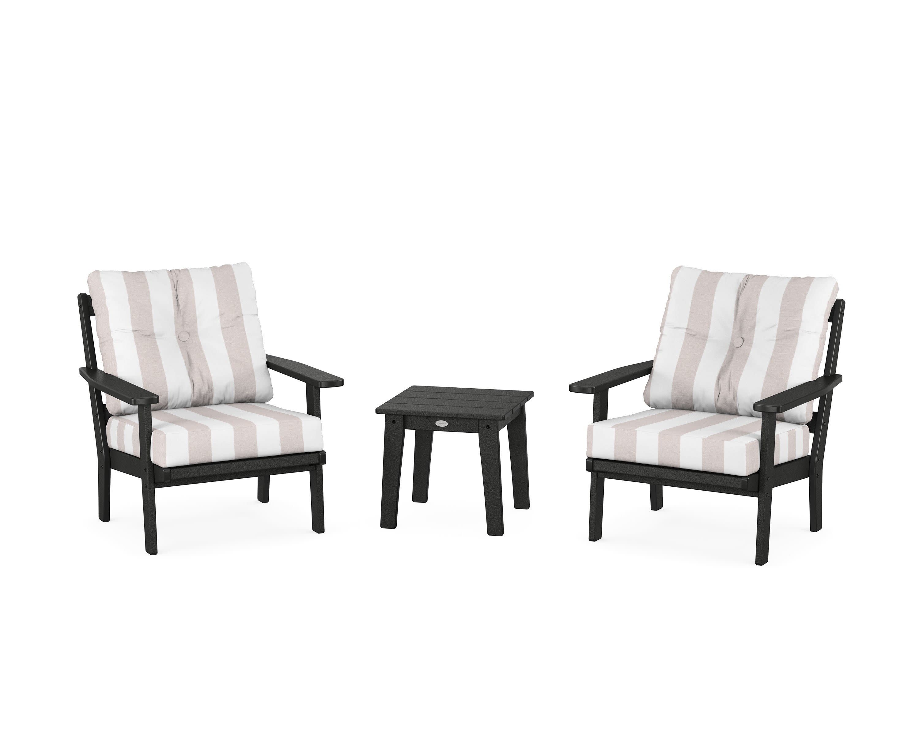 Oxford 3-Piece Deep Seating Set in Black / Cabana Stripe Dune Burlap