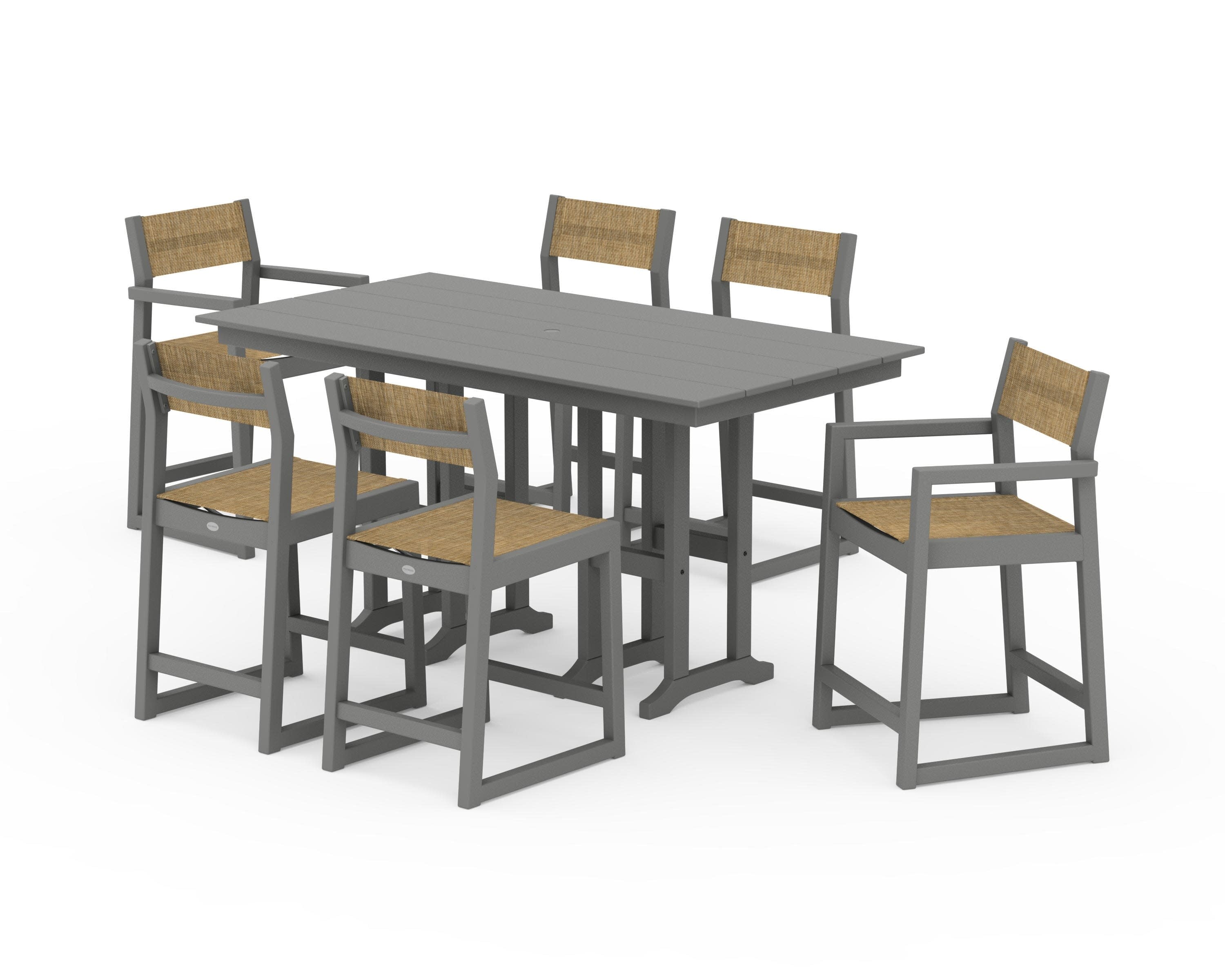 EDGE Sling 7-Piece Farmhouse Counter Set in Slate Grey / Burlap Sling