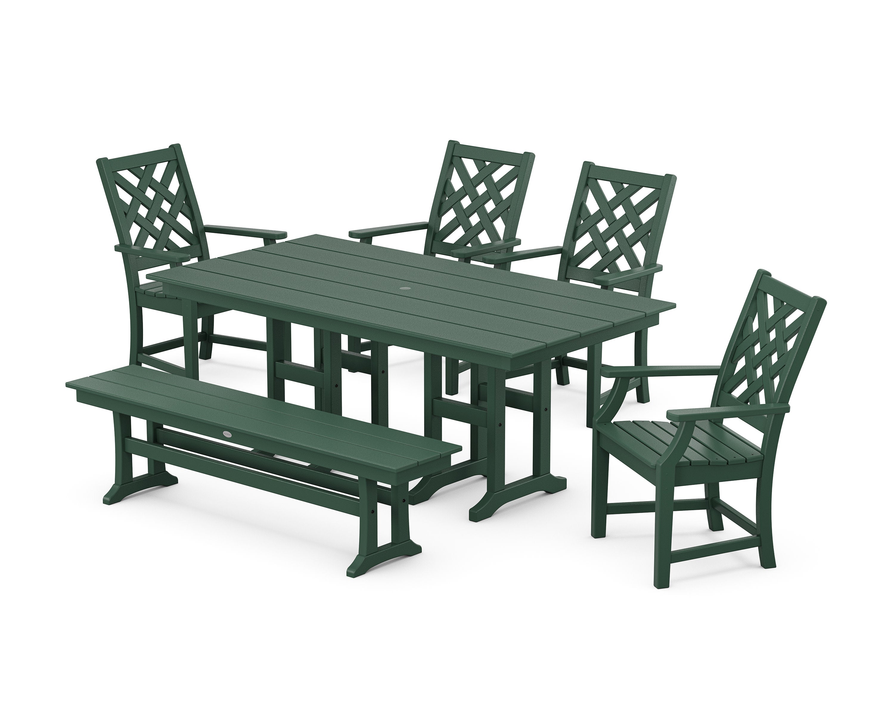 Wovendale 6-Piece Farmhouse Dining Set with Bench in Green