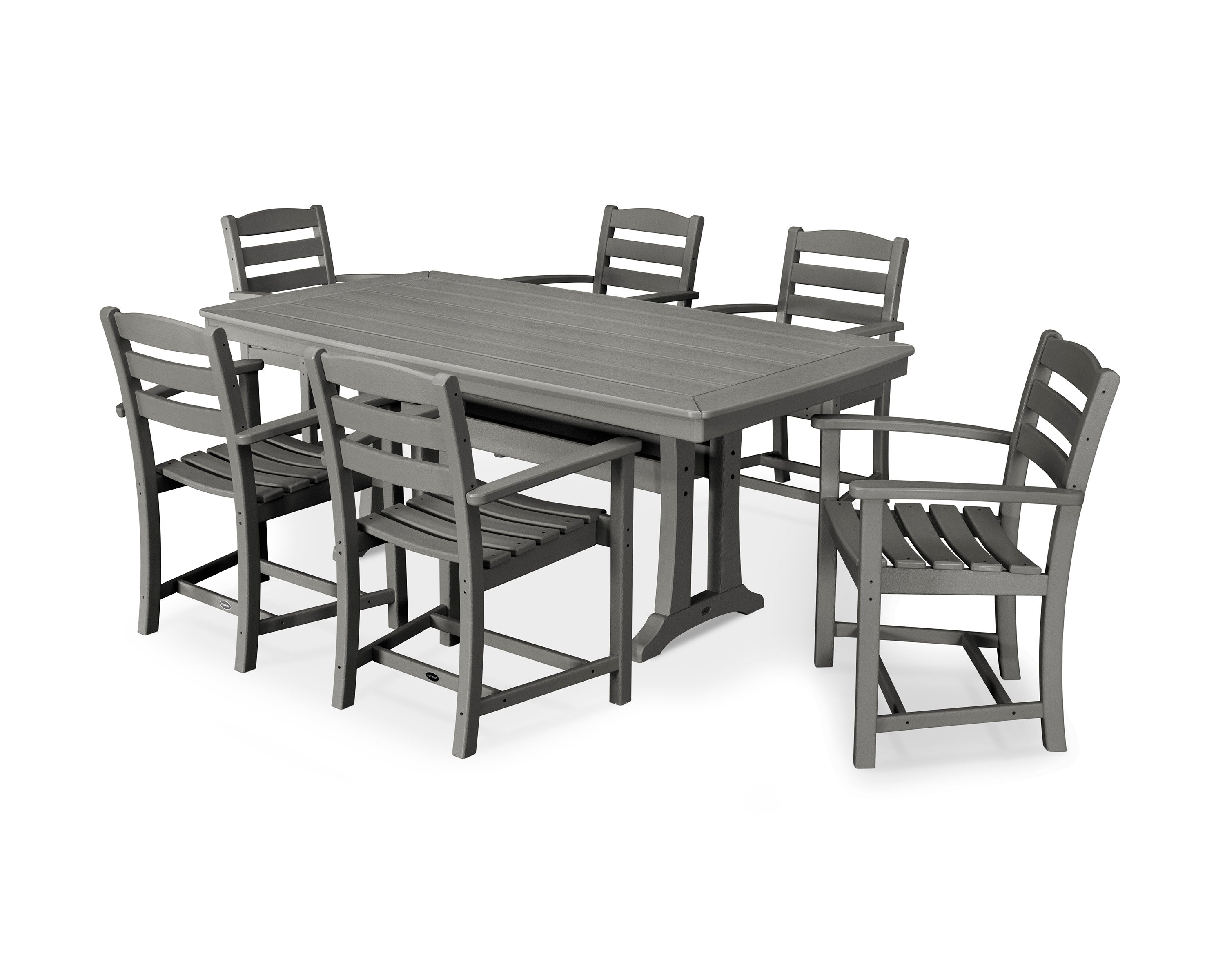 La Casa Caf 7-Piece Arm Chair Dining Set with Trestle Legs in Slate Grey