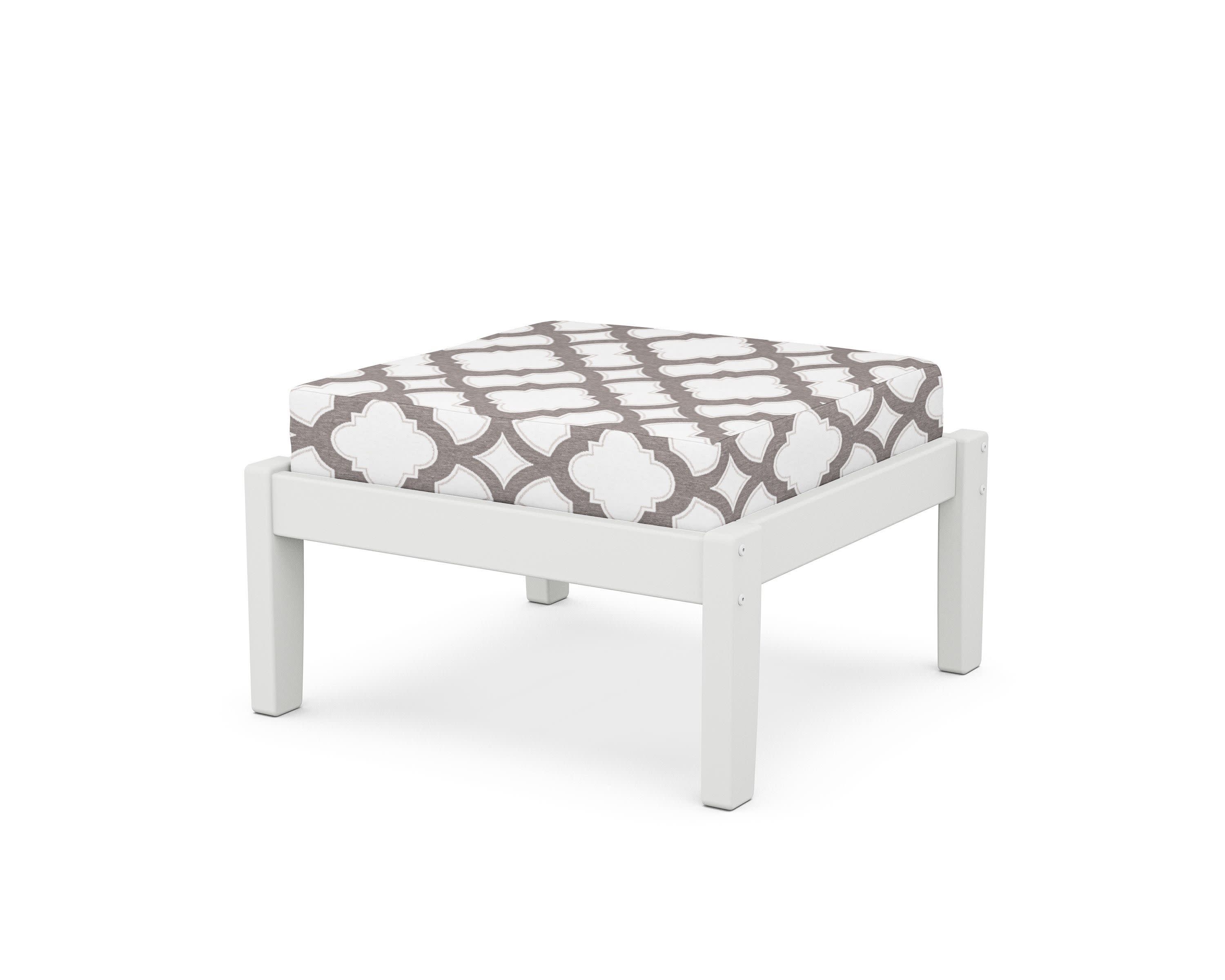 Deep Seating Ottoman in White / Trellis Grey Mist