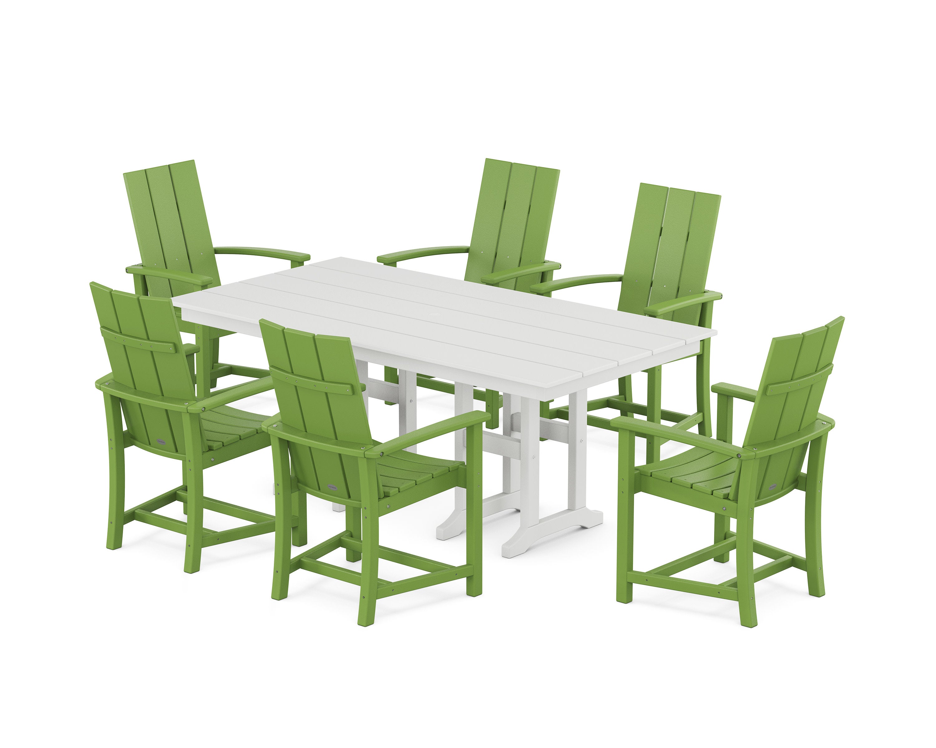 Modern Adirondack 7-Piece Farmhouse Dining Set in Lime / White