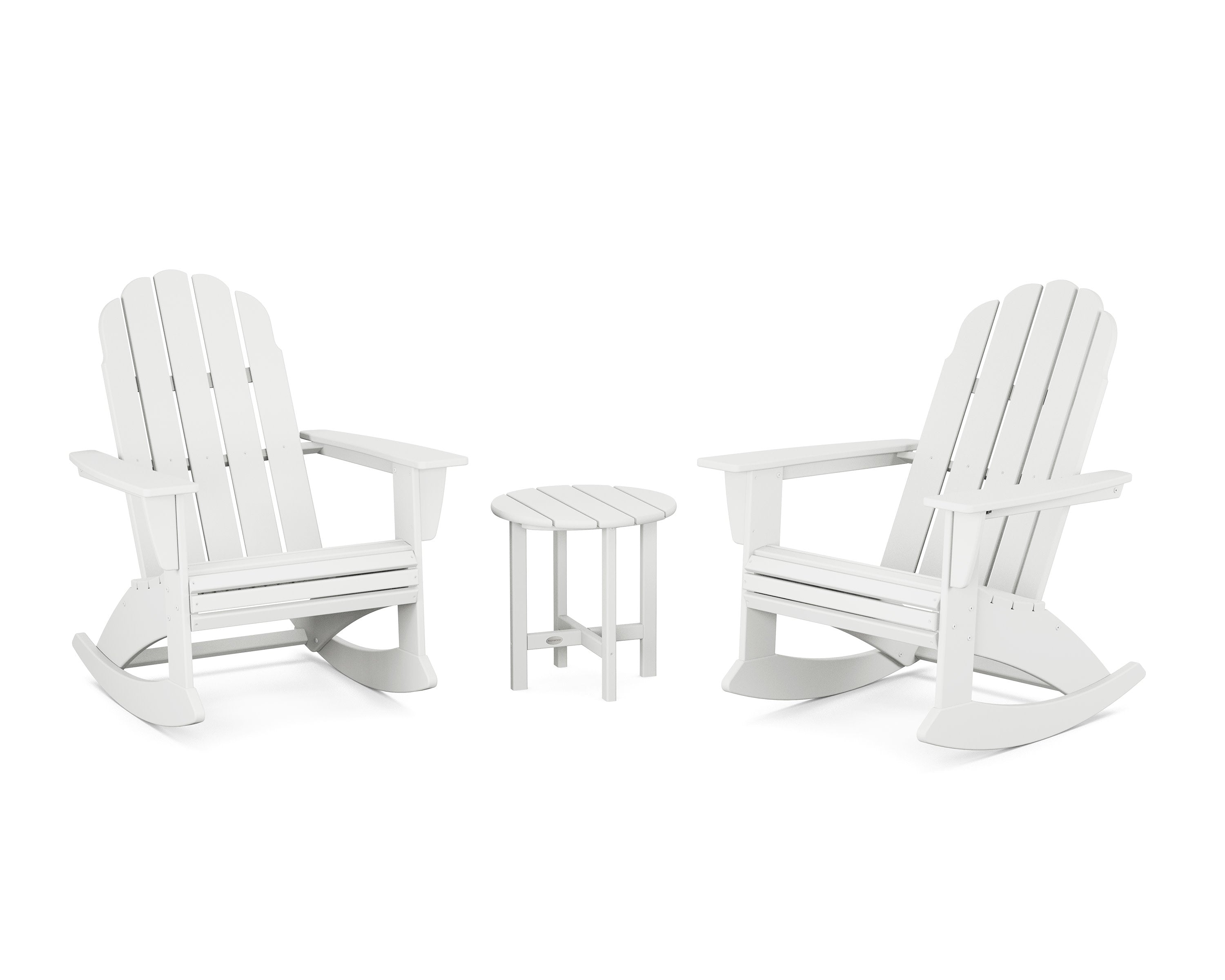 Vineyard Curveback 3-Piece Adirondack Rocking Chair Set in White