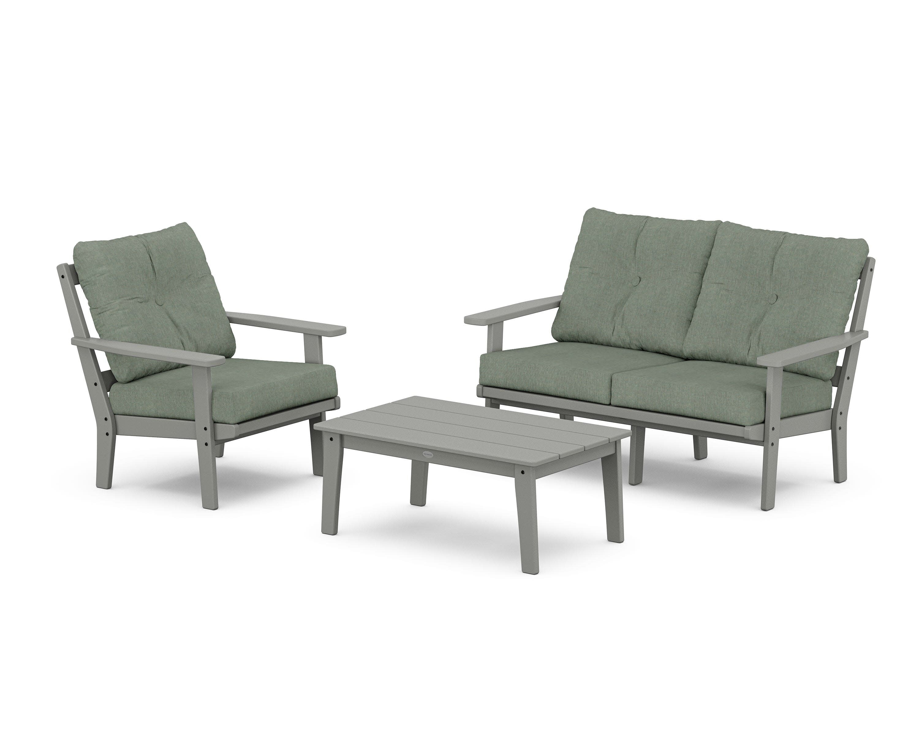 Oxford 3-Piece Deep Seating Set with Loveseat in Slate Grey / Cast Sage