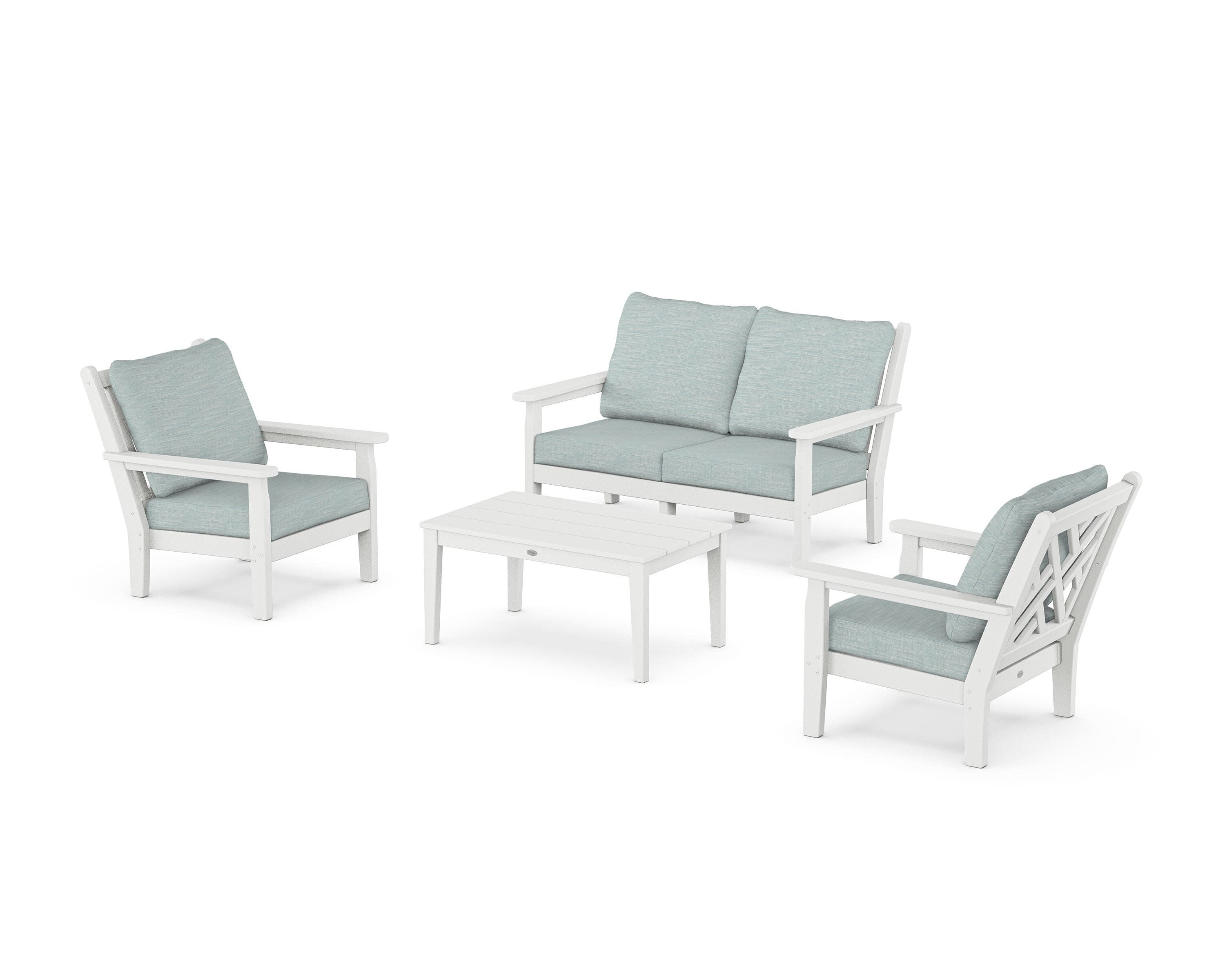 Chippendale 4-Piece Deep Seating Set with Loveseat in White / Soothe Mist