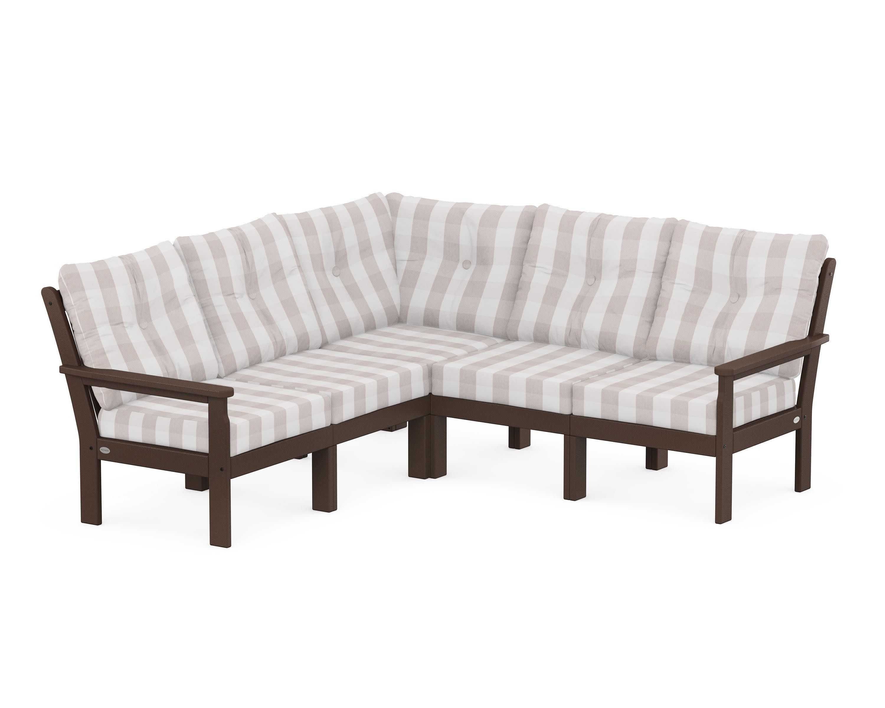 Vineyard 5-Piece Sectional in Mahogany / Buffalo Plaid Dune Burlap