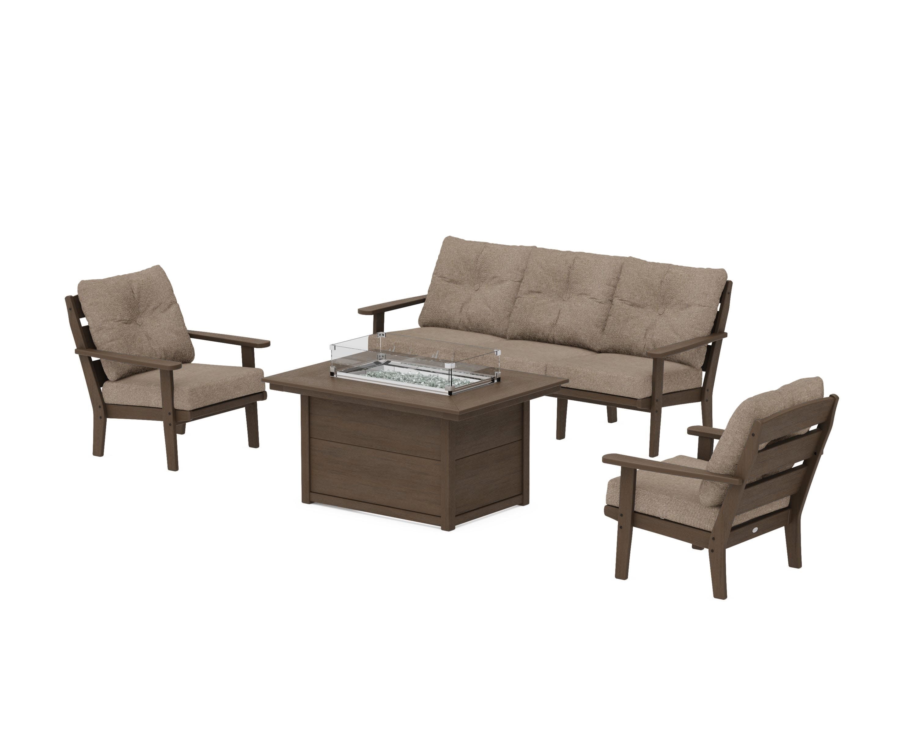 Lakeside Deep Seating Fire Pit Table Set in Kona / Spiced Burlap