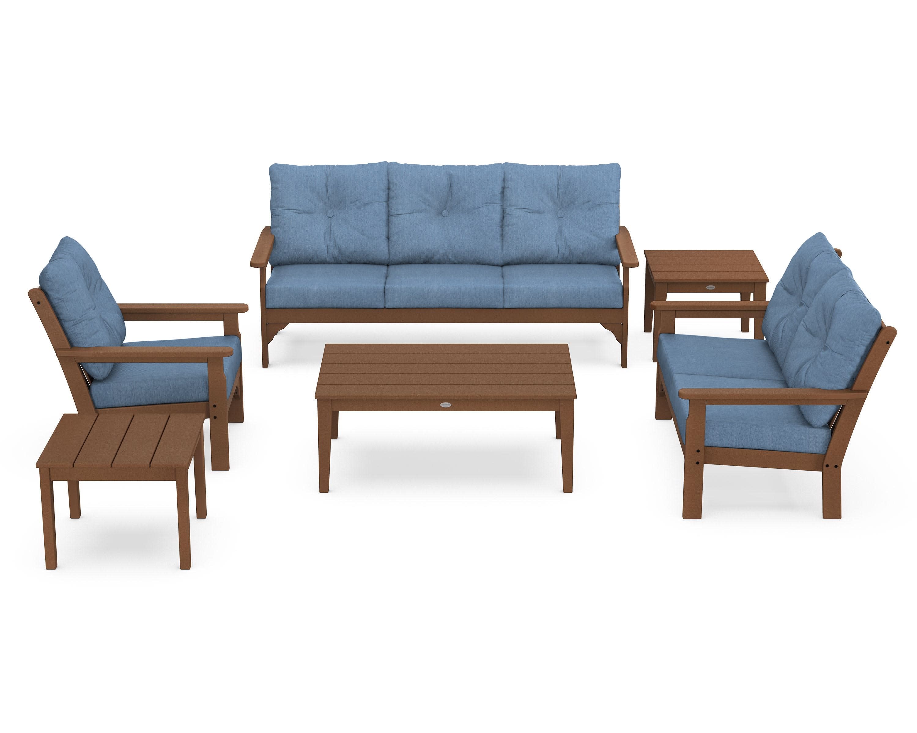Vineyard 6-Piece Deep Seating Set in Teak / Sky Blue
