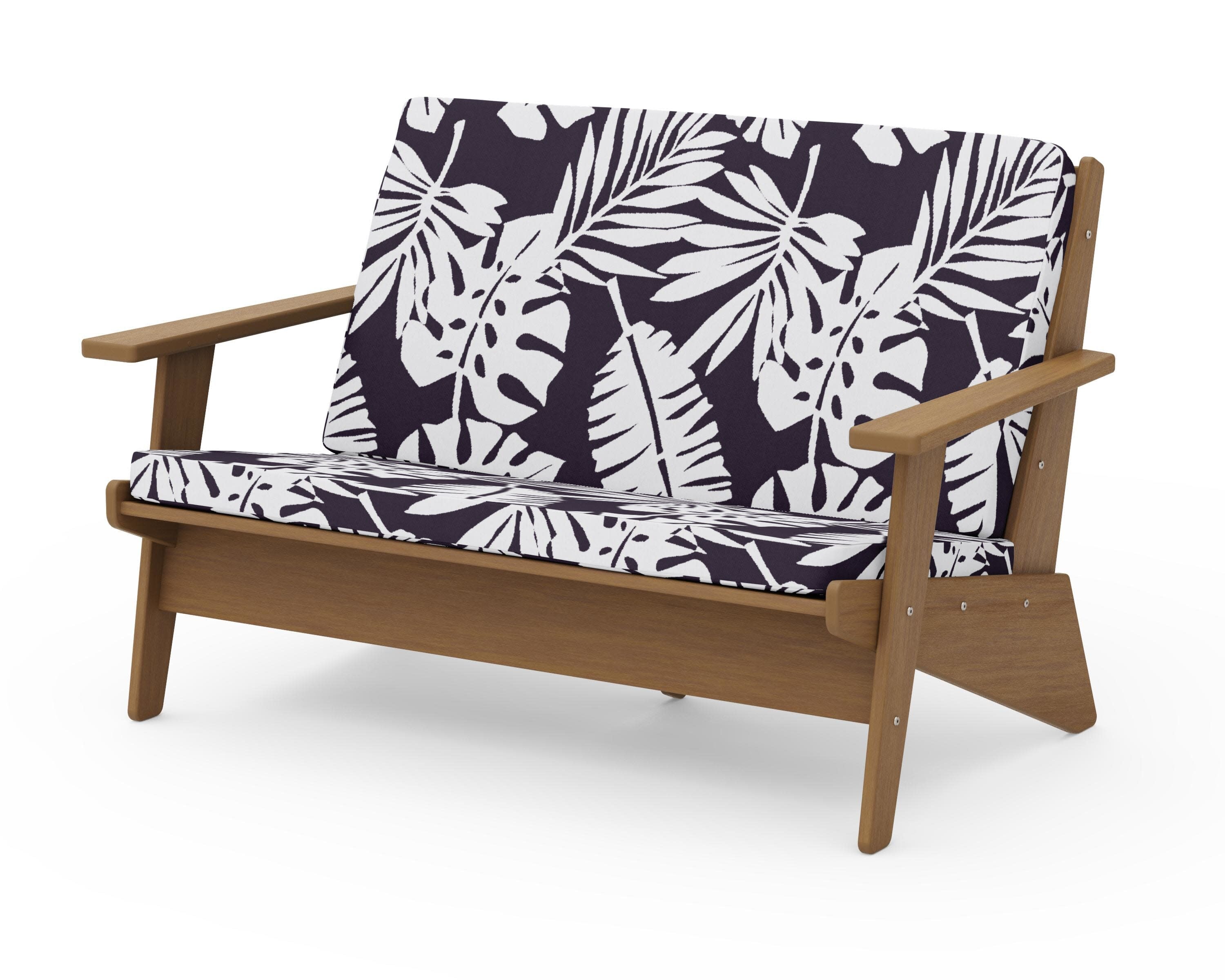 Riviera Modern Lounge Loveseat in Natural / Leaf Navy